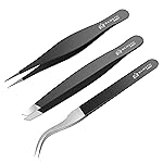 Surgical Tweezers for Ingrown Hair - Precision Sharp Needle Nose Pointed Tweezers for Splinters, Ticks & Glass Removal - Best for Eyebrow Hair, Facial Hair Removal (Triple Black)