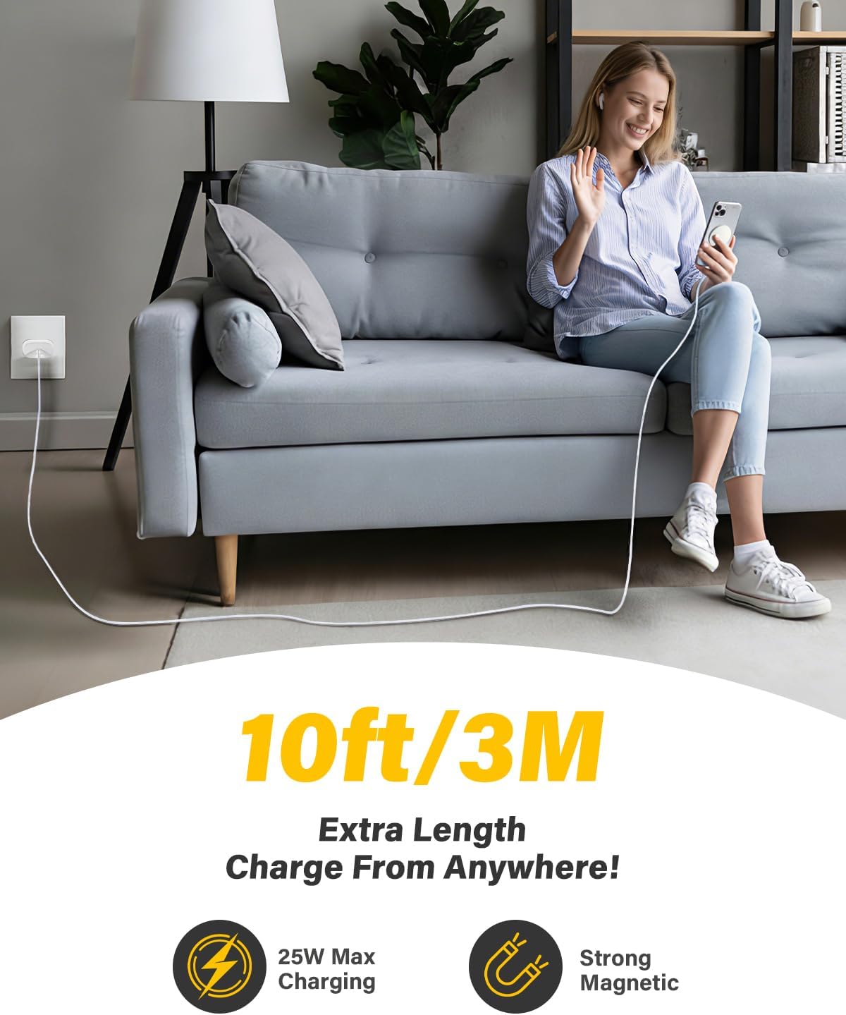 25W Wireless Charger for MagSafe, Qi2.2 Magnetic Fast Charging Pad for iPhone 17/16/15/14/13/12 Series & AirPods, Strong Magnet, Portable Wireless Charger for Travel Home Office (White, 2Pack(10FT))