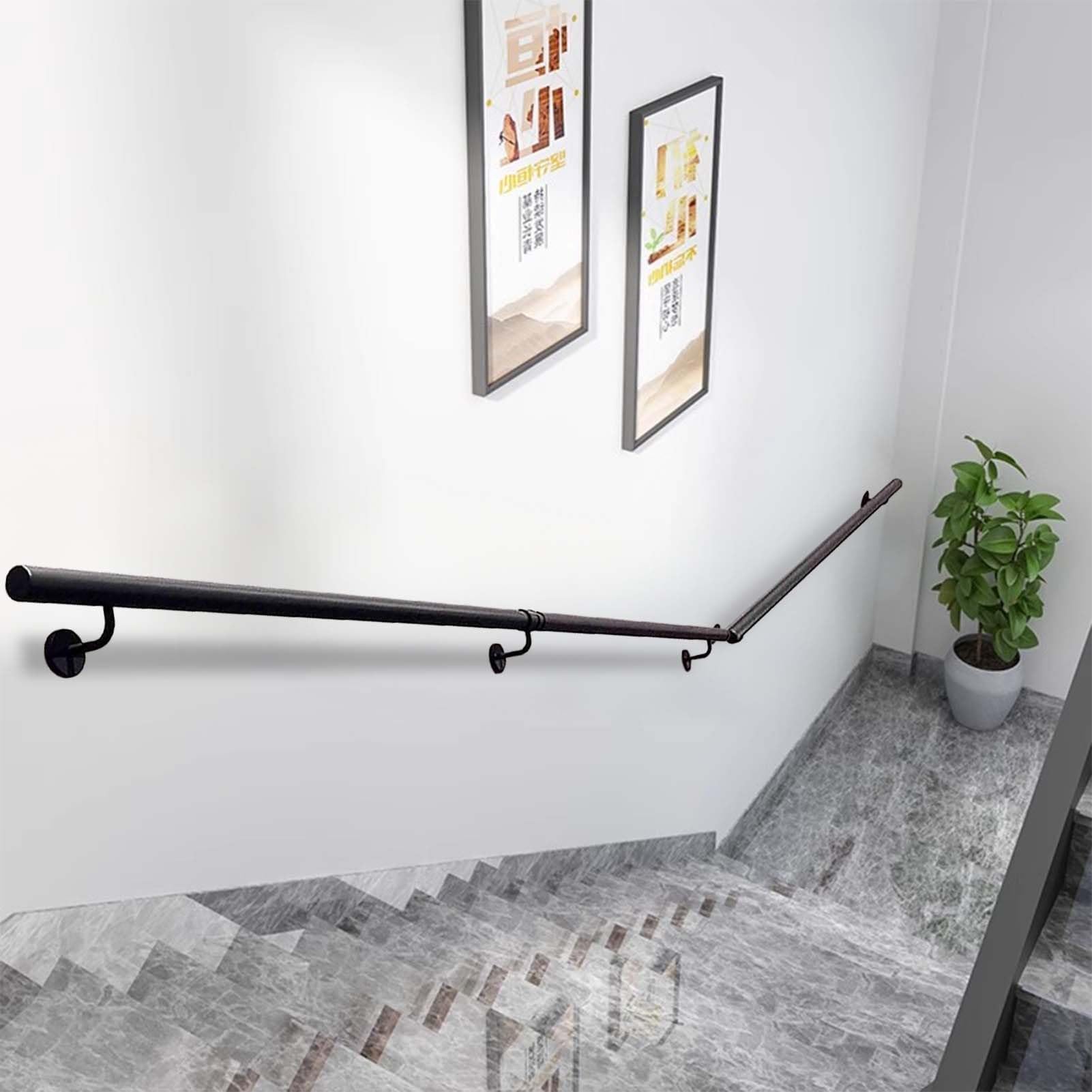 Fkxsxaz Stair Balusters Handrail Indoor Outdoor Metal Railing With Wrought Iron Brackets, Safety Non-Slip Staircase Grab Bar For Deck, Steps, Garden, Stairs(8Ft/240Cm)