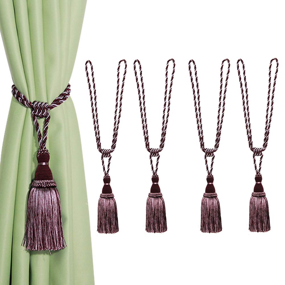 Tassel Curtain Tiebacks， Braided Rope Curtain Tiebacks With Tassels, Multicolor, 2/4 Pcs(Purple,4pcs)