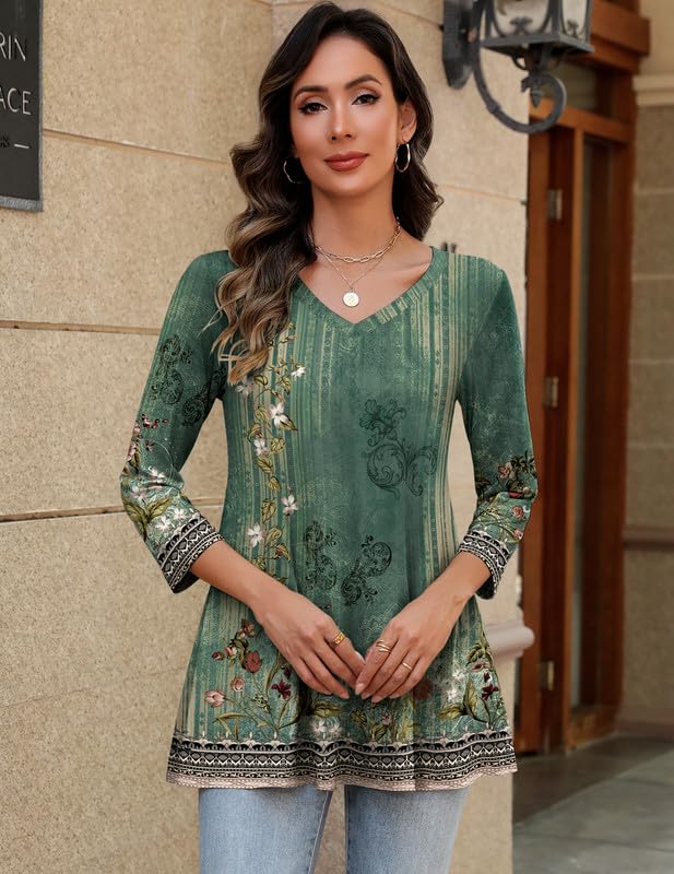 Womens Tunic Tops 3/4 Sleeve V Neck T Shirts Loose Fit Dressy Casual Blouses Boho Business Outfits Mz839 XL4