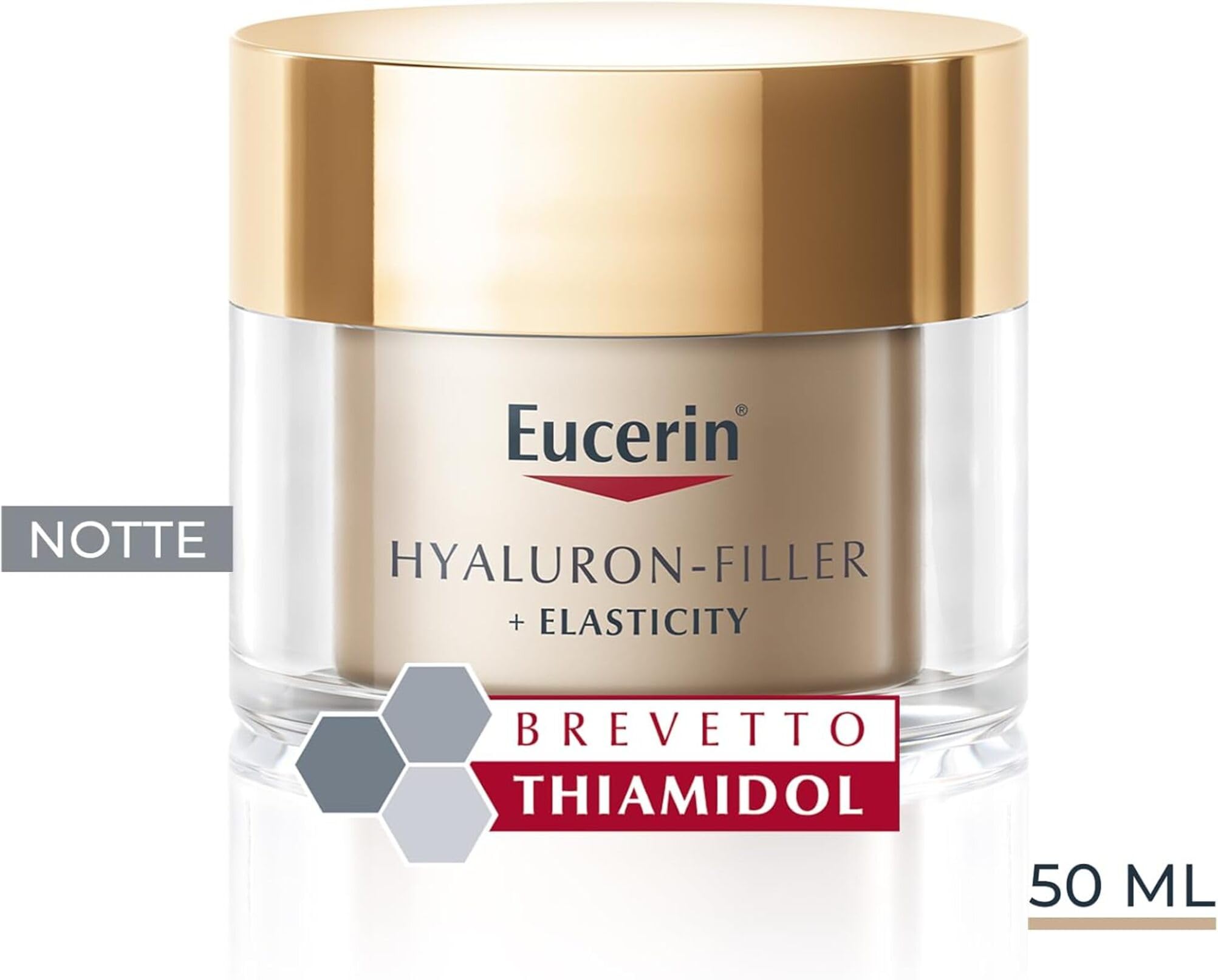 Eucerin Hyaluron-Filler + Elasticity Crema Viso Notte 50 ml, Crema viso antimacchie e antirughe, Formula con Acido Ialuronico elasticizzante e Thiamidol per tutti i tipi di pelle