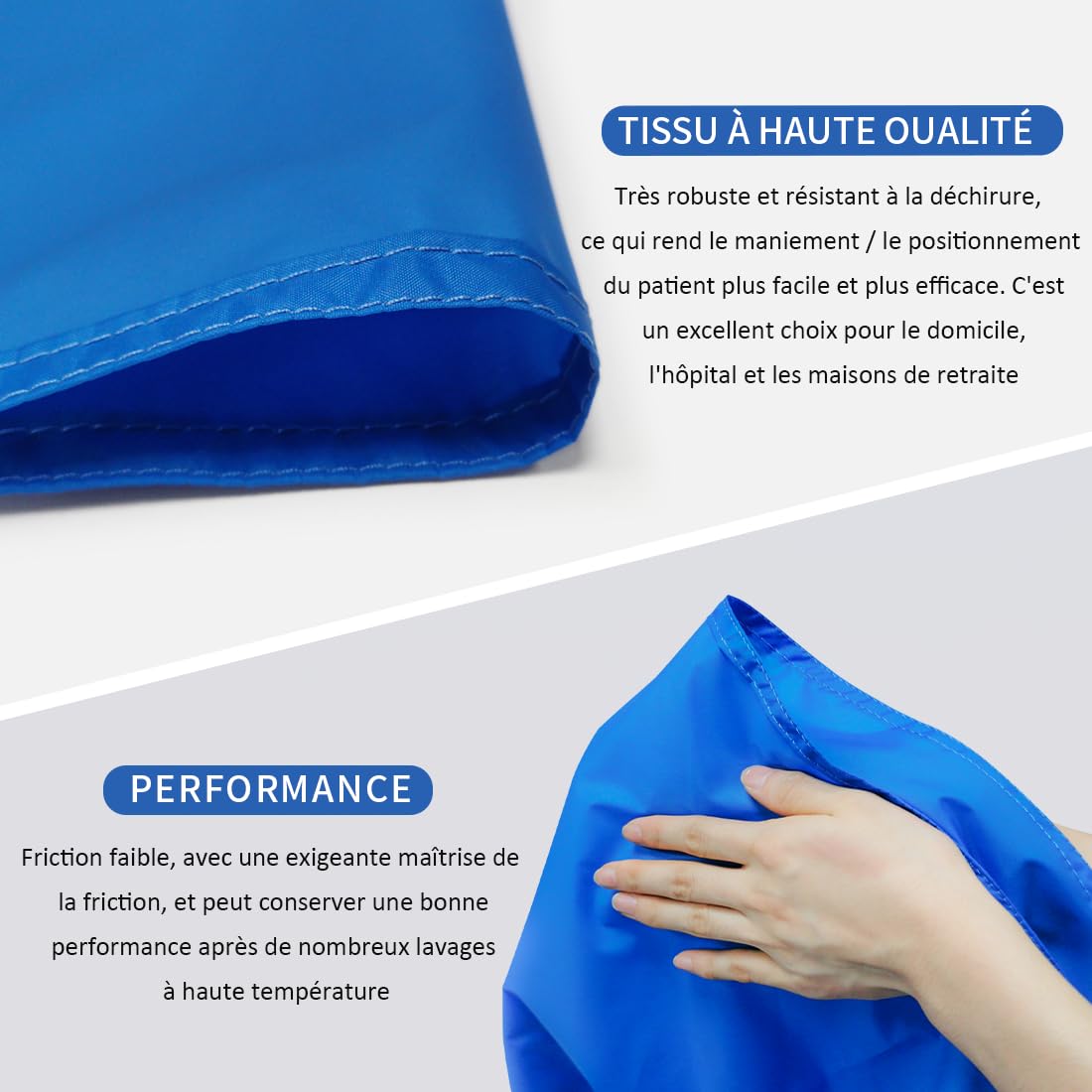 Drap de Glisse pour Transfert Médical - Taille 70x100 cm - Nylon Anti-Friction Lavable 80°C - Pour Personnes Âgées et Mobilité Réduite - Transfert Sécurisé Lit/Fauteuil/Canapé