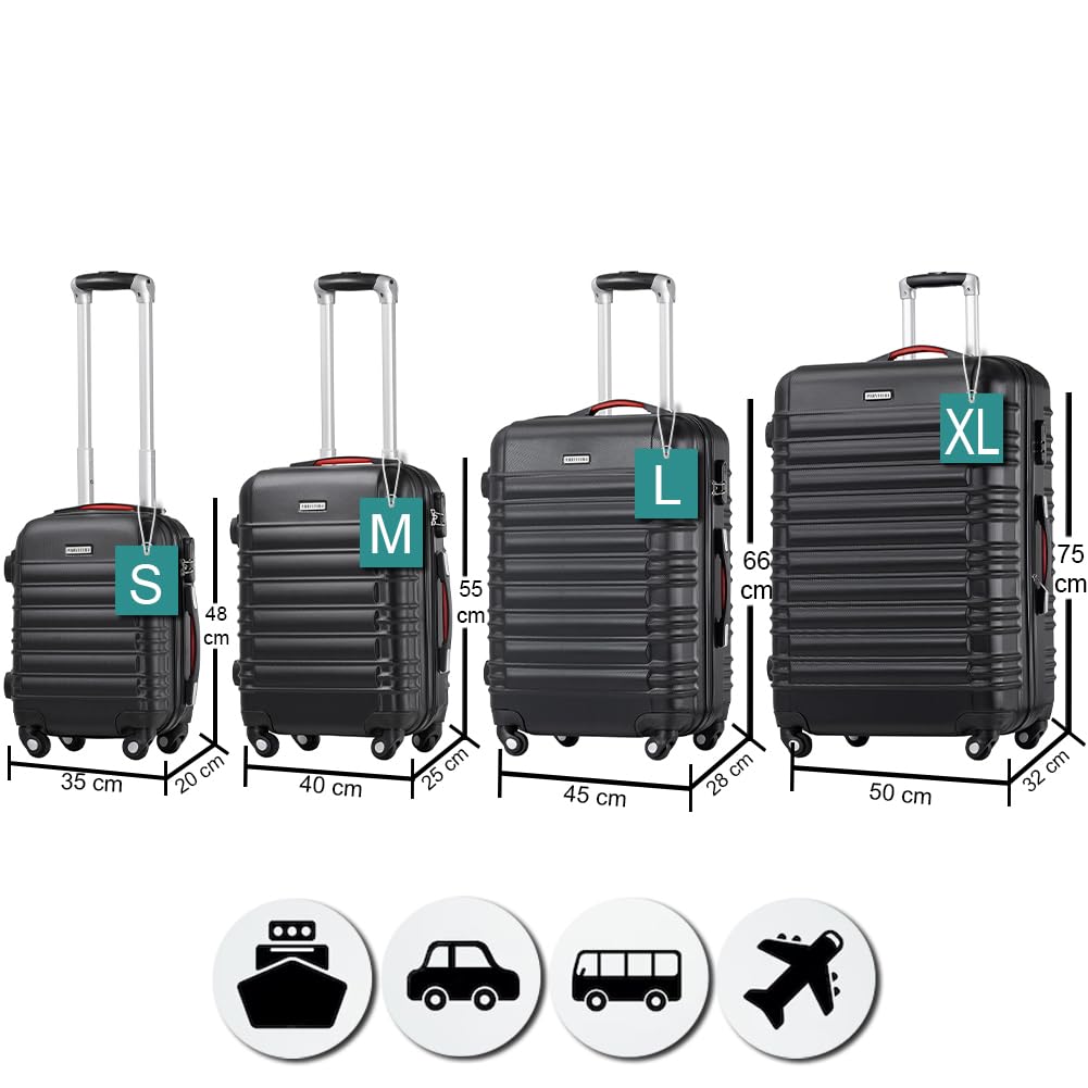 Juego de 4 Maletas rígidas de ABS, Maletas rígidas S-M-L-XL con Mango telescópico y 4 Ruedas Easy Roll, candado con Cerradura de código, Trolley Resistente de Viaje, con Equipaje de Mano