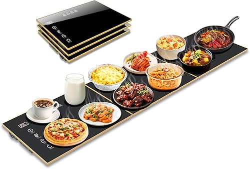 Bandeja de calentamiento eléctrica, extra larga de 47.24 x 11.81 pulgadas, superficie de vidrio 3 en 1 para alimentos, con 7 ajustes de temperatura