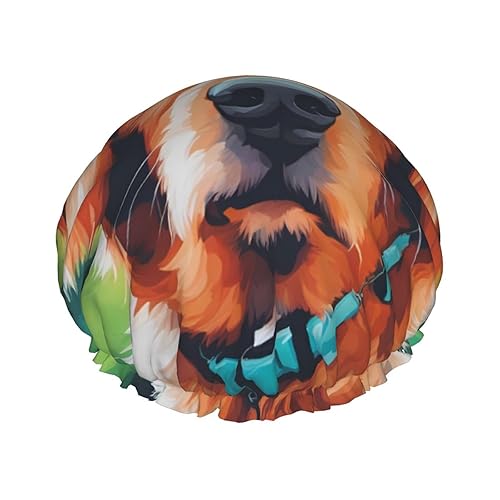 A Cute Dog Reusable Double Layer Waterproof Shower Cap With Elastic Cord For Home Cleaning Facial Care Shower