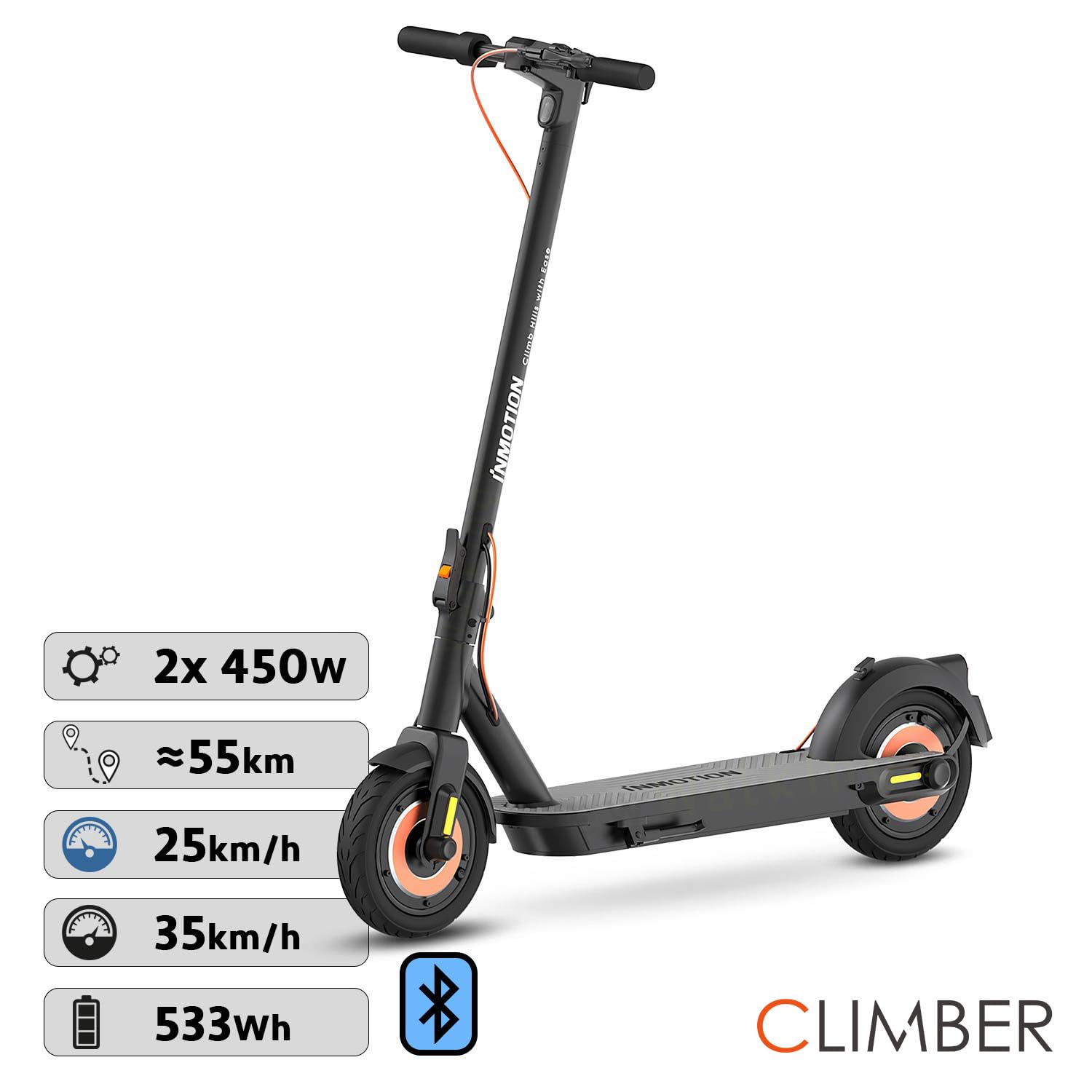 Inmotion Trottinette Electrique Adulte Climber, 2 Moteurs 450W, Autonomie jusqu'à 55km, 25KM/H, Roues 10", Ecran d'affichage LED, Rapide et légère