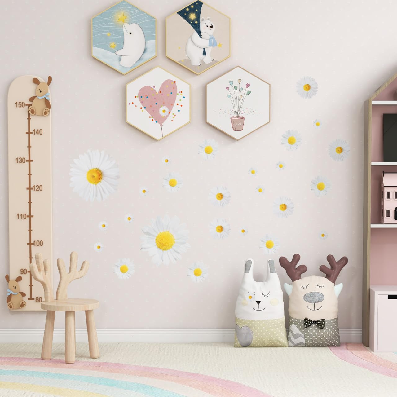 TOYANDONA 5piezas Pegatina Decorativa De Pared Diseño De Flores De Margarita Calcomanía Autoadhesiva Para Decoración De Salón y Habitaciones Para Superficies Lisas