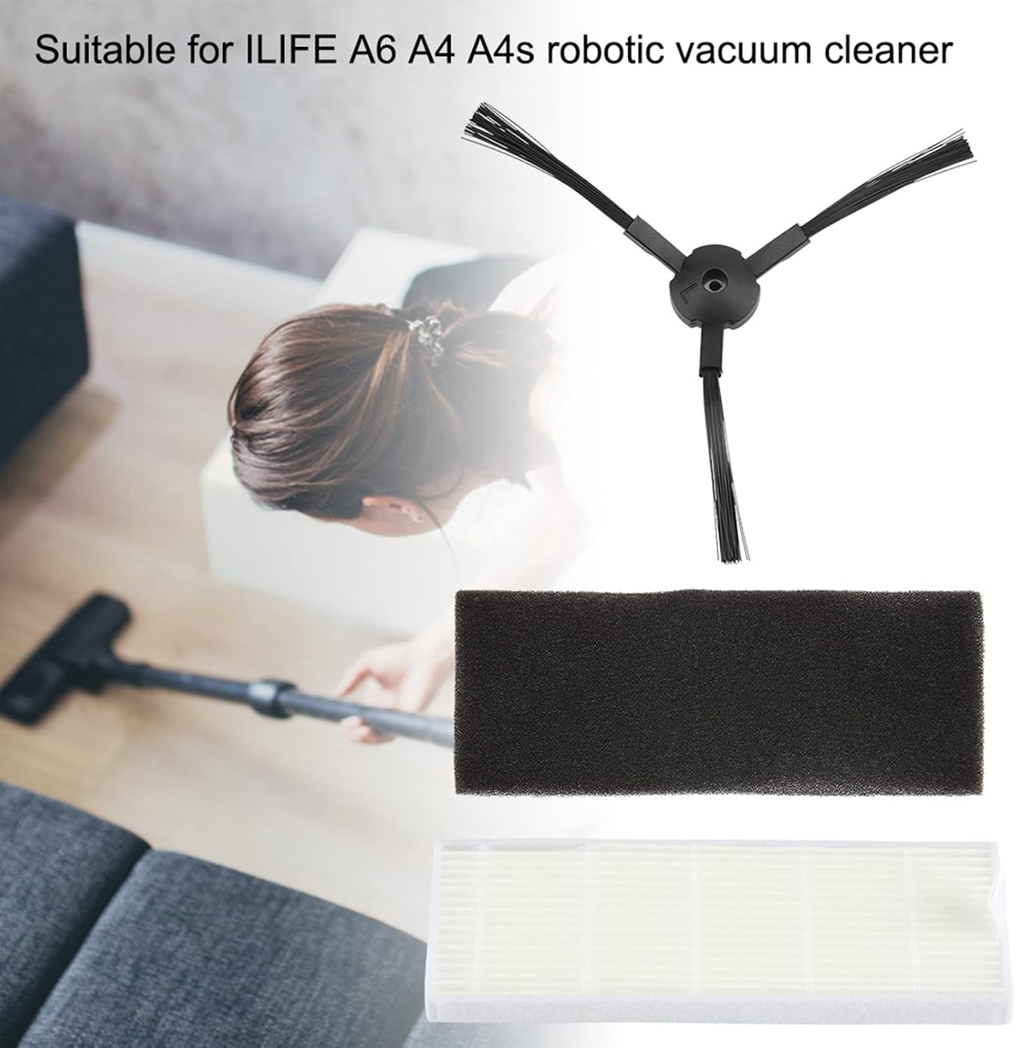 Vacuum Spare Part Side Brush & HEPA Filters Vacuum Cleaner Parts Brushes Tool Kit for ILIFE A6 A4 A4s Robot