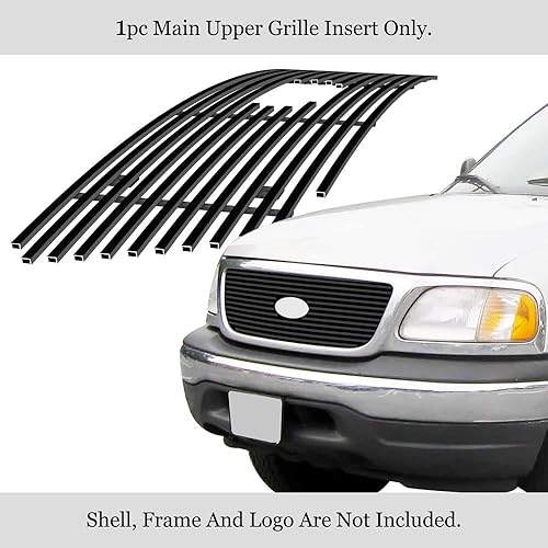 Miniatura 2 de APS Compatible con Ford F-150 1999-2003 Harley Davidson Lightning Honeycomb Style con logotipo Show Main Upper Acero inoxidable Negro 8x6 Horizontal