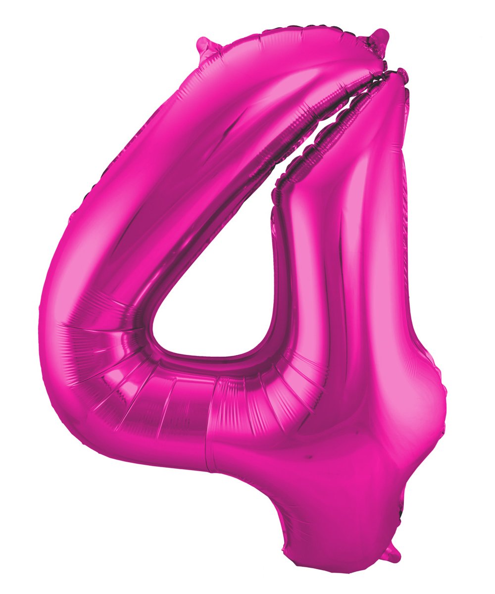 Folat - Number 4 Foil Balloon - Magenta - 86 cm, 4 (EU)
