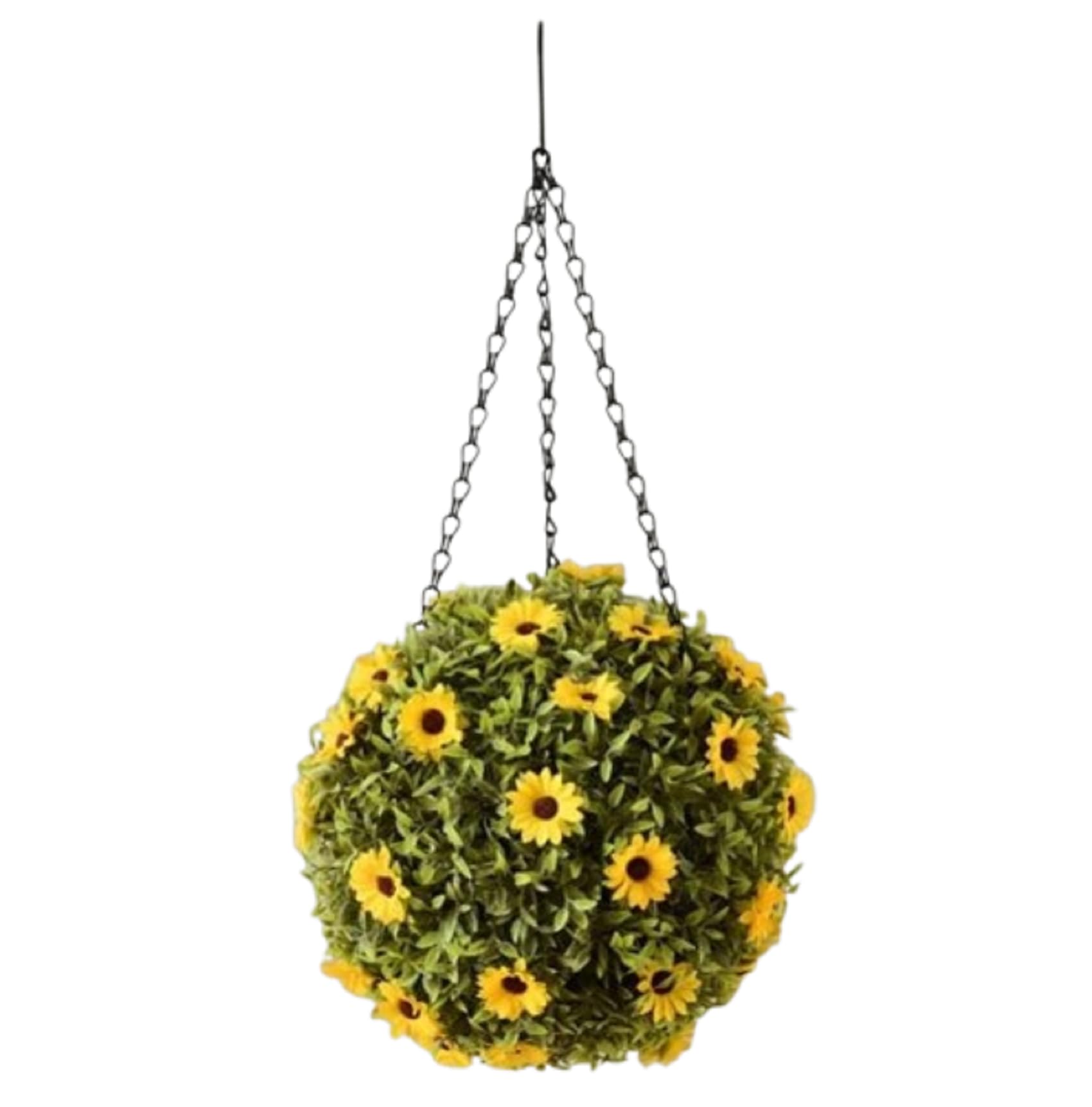 U.saf Hanging Floral Leafy Topiary Ball | Lush & Vibrant Artificial Hanging Ornament for Garden, Home, Patio & Event Décor – Lifelike Greenery & Blossoms- Yellow/White/Multicolour (YELLOW)