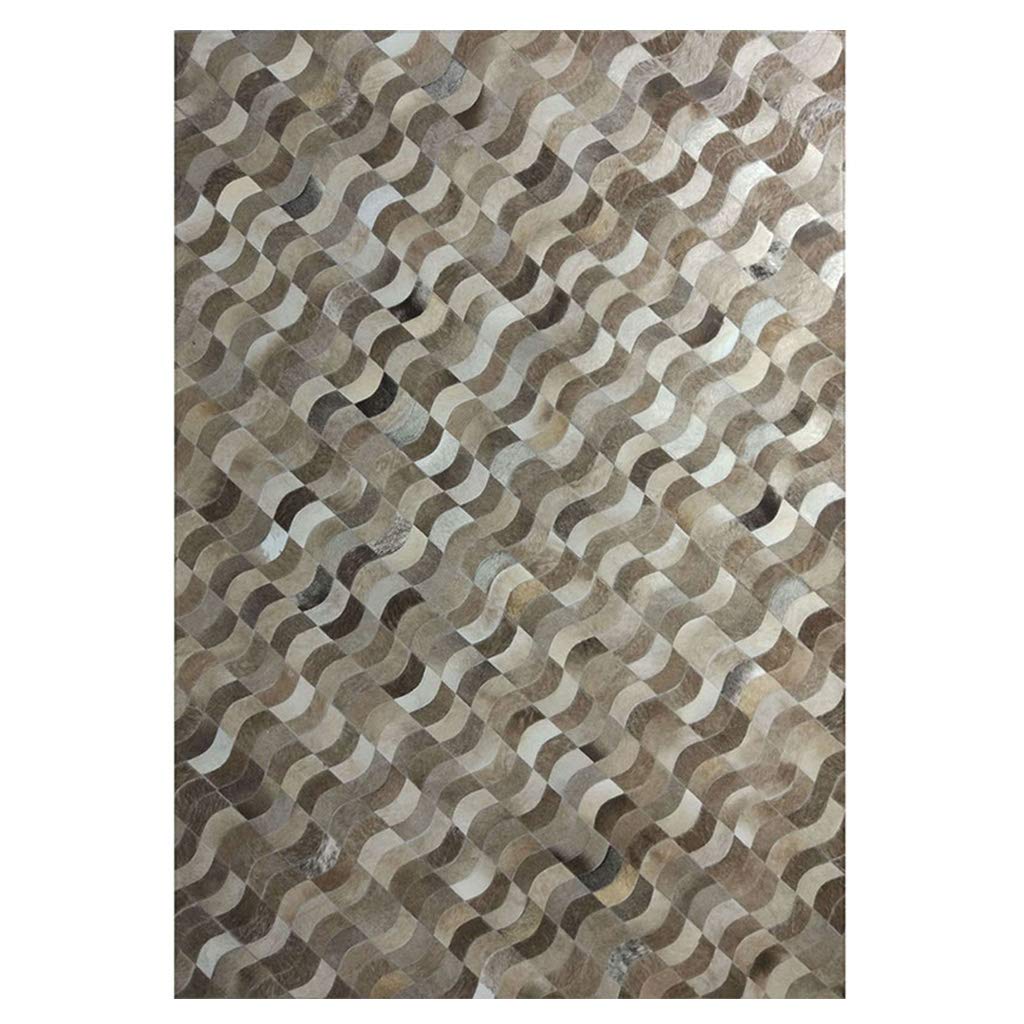 European Style Cowhide Hand-Stitched Rectangular Carpet Brown High-End Quality Atmosphere Modern Villa Office Area Living Room Sofa Coffee Table Mat Home Decoration