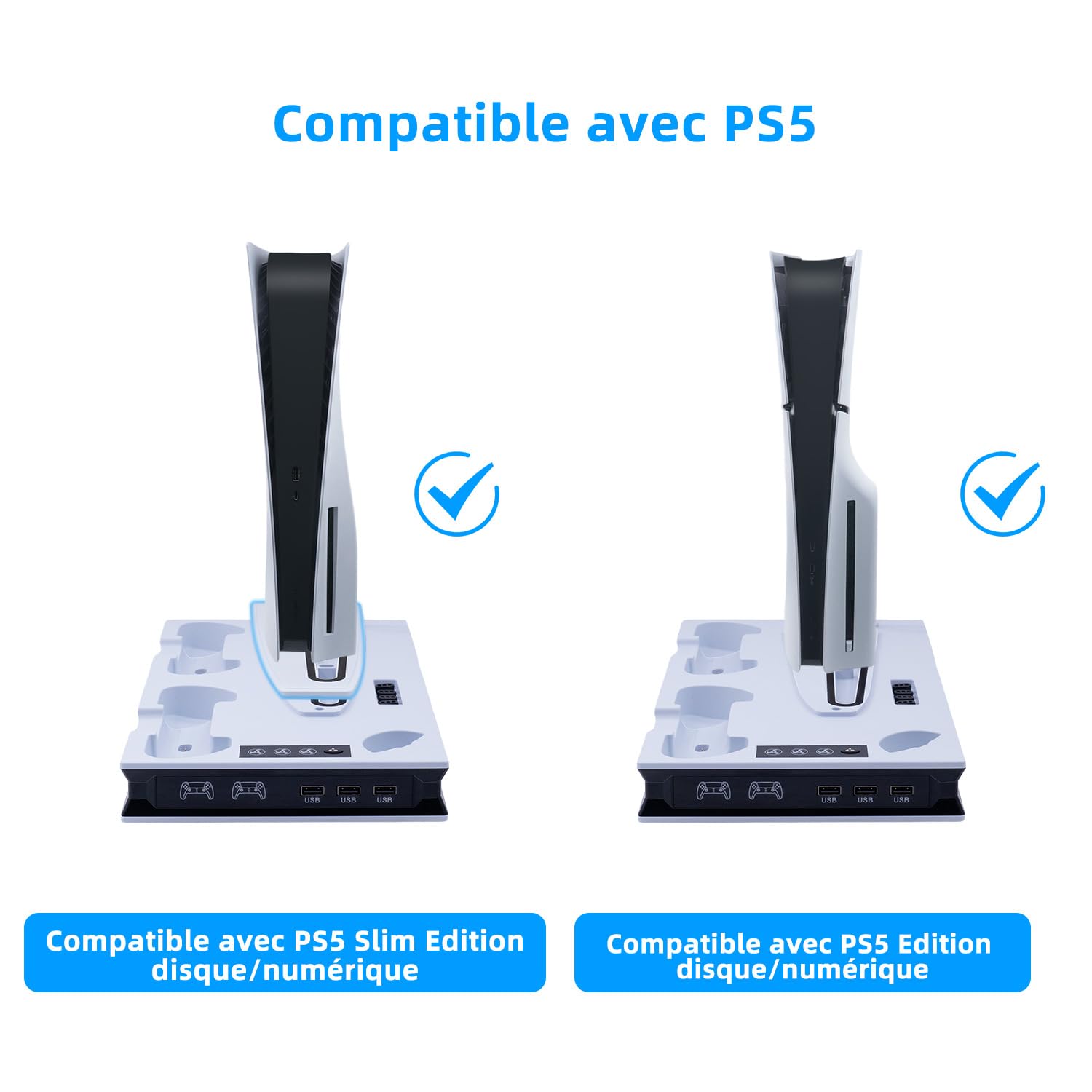 Mcbazel PS5/PS5 Pro/PS5 Slim Support de Refroidissement et de Chargement 3 Vitesses Réglable LED Magnétique Double Chargeur pour Manette ps5 Compatible avec PS5/PS5 Slim UHD/Digital/PS5 Pro