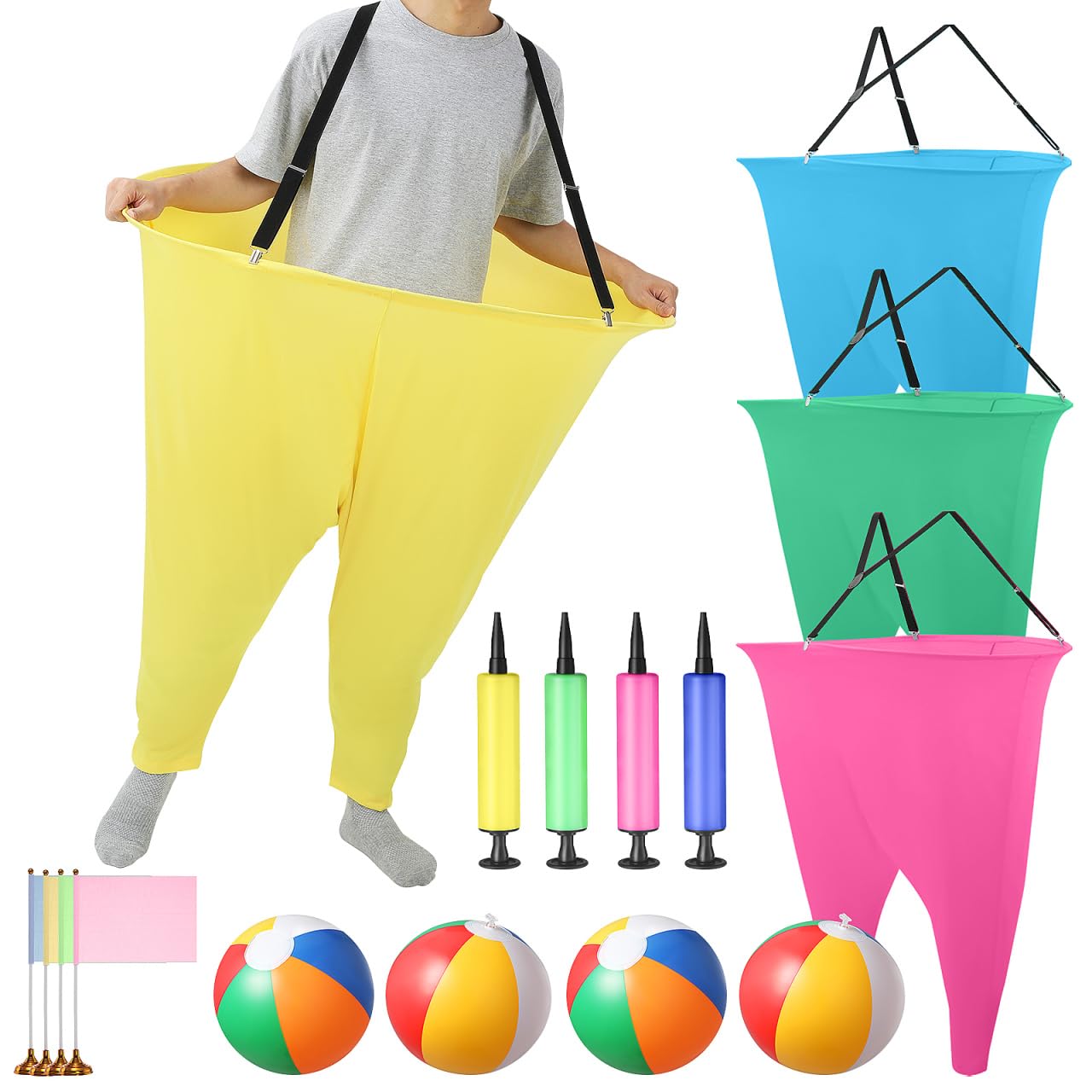 Didiseaon Juego de 4 piezas Granny Pants para patio con 24 bolas, 4 bombas