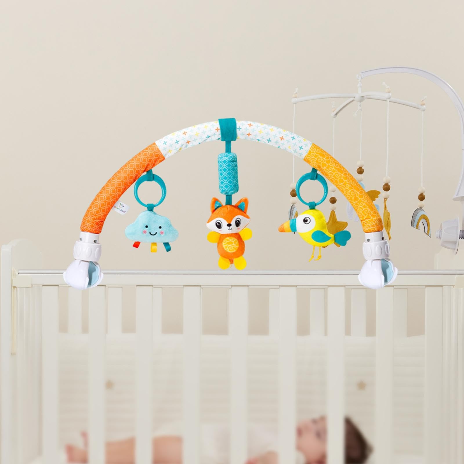 Qianly Kinderwagen Spielbogen Mobiles Spielcenter Autositz Anhänger Greifling Und mit Abnehmbarem Design für Flexible Nutzung Am Einkaufswagen Od, Wolke