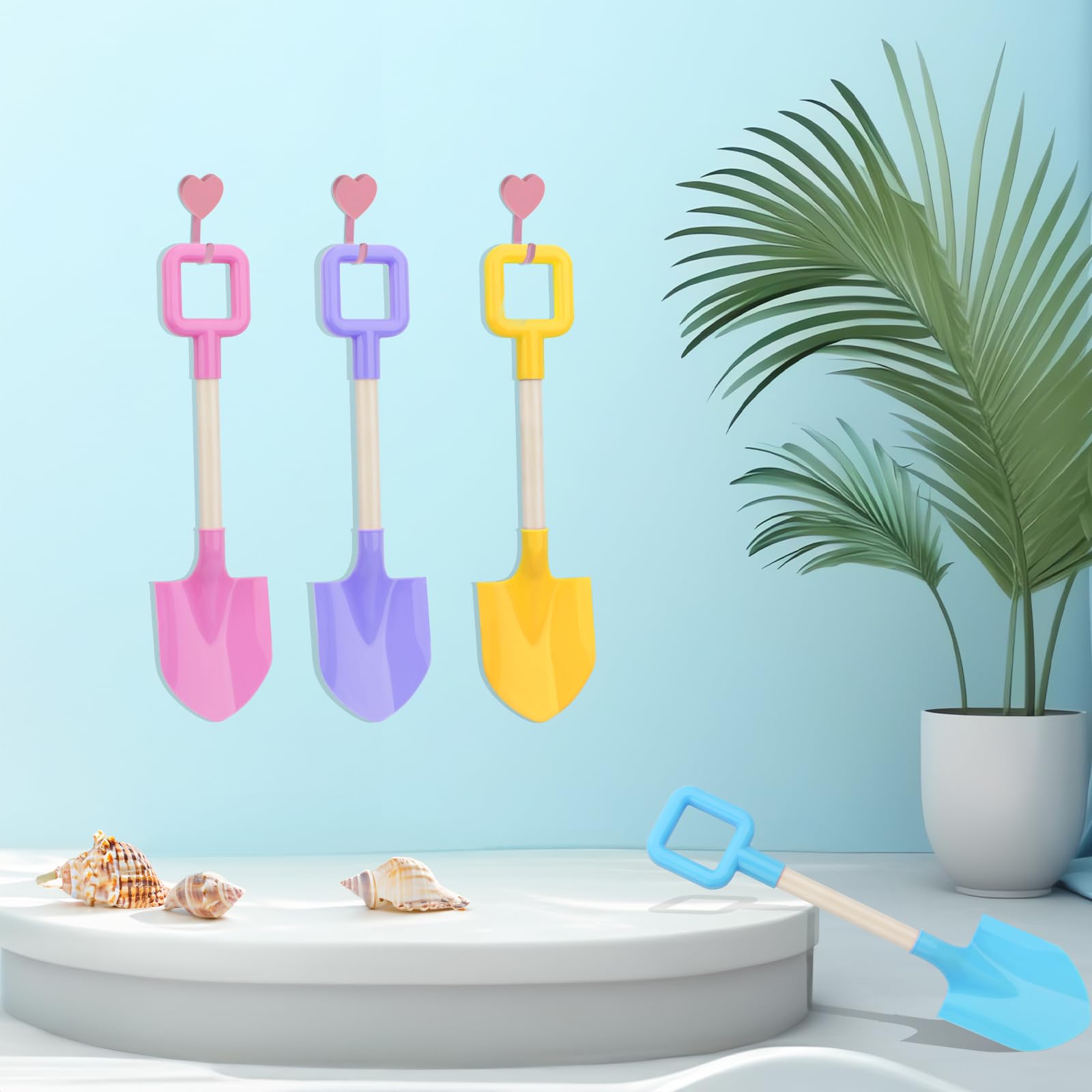 Mototo 4 palas de playa de 16 pulgadas, palas de playa grandes, palas de arena multicolor con mango de madera, pala de plástico para cavar, caja de arena, nieve, jardín, juego de juguetes para niños y