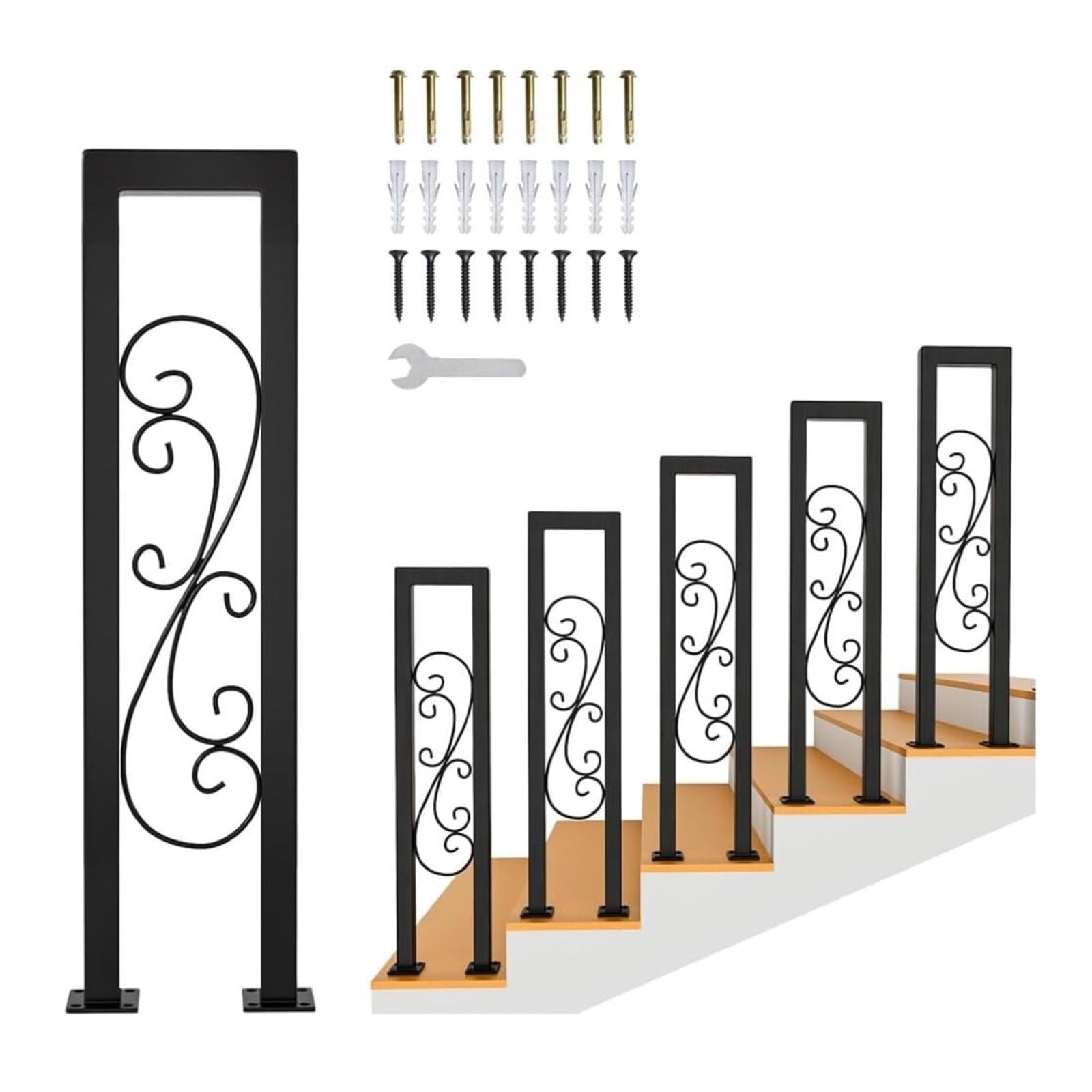 Vandewakz One Color Stair Handrail 5Pcs Stair Railing Indoor U-Shaped Metal Bannister Rail For Stairs Handrails For Loft Porch Balcony Indoor Outdoor