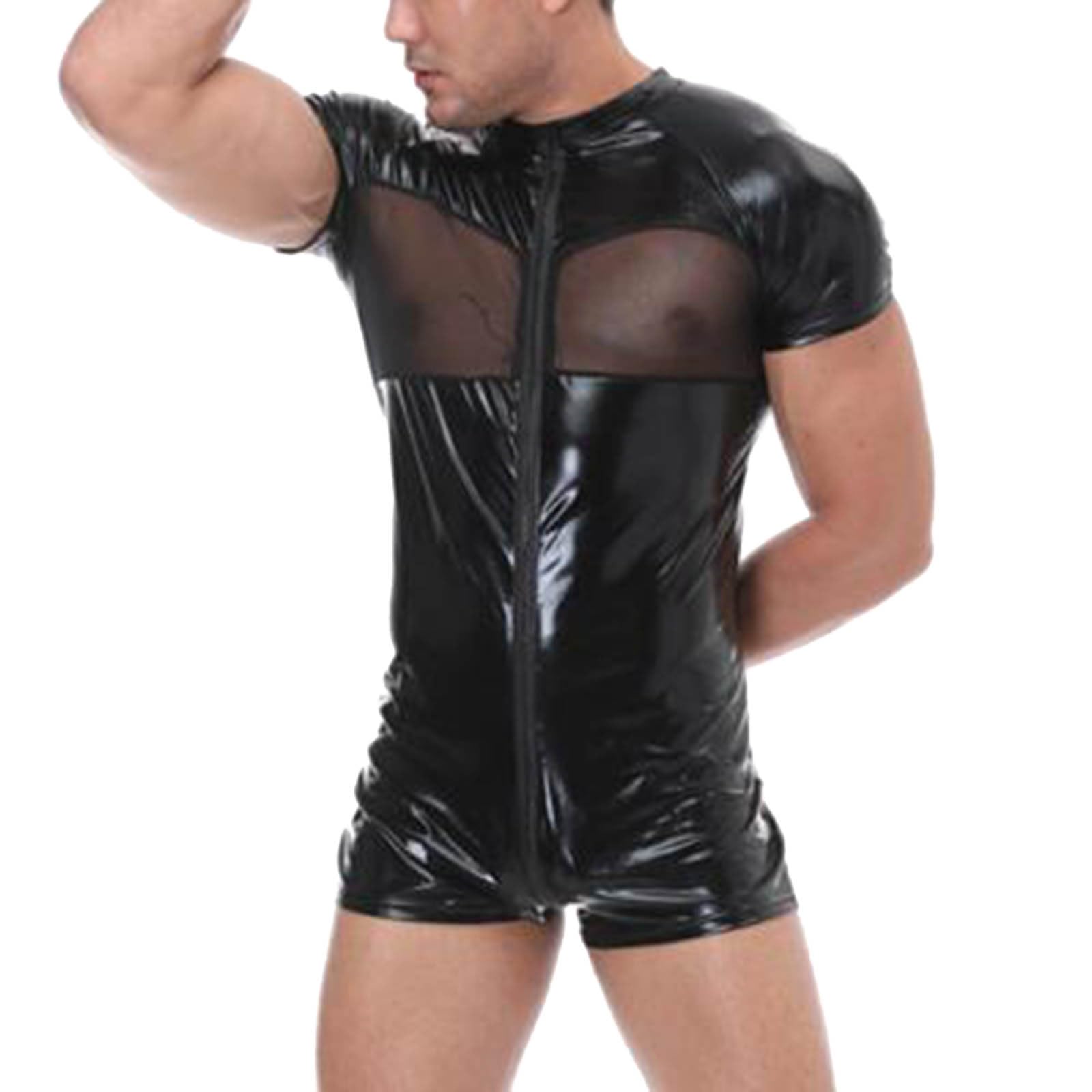 Latex Tenue Techno pour homme - Effet mouillé - Maillot de corps en cuir - T-shirt en maille - Clubwear - Débardeur - Coupe ajustée - Chemise en cuir - Lingerie pour homme