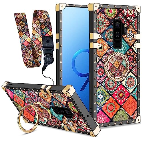 Image of for Samsung Galaxy S9 Plus Phone Case with Ring Stand & Lanyard Girls Women Bohemian Psychedelic Colorful Retro Boho Mandala Shockproof Protective Cover