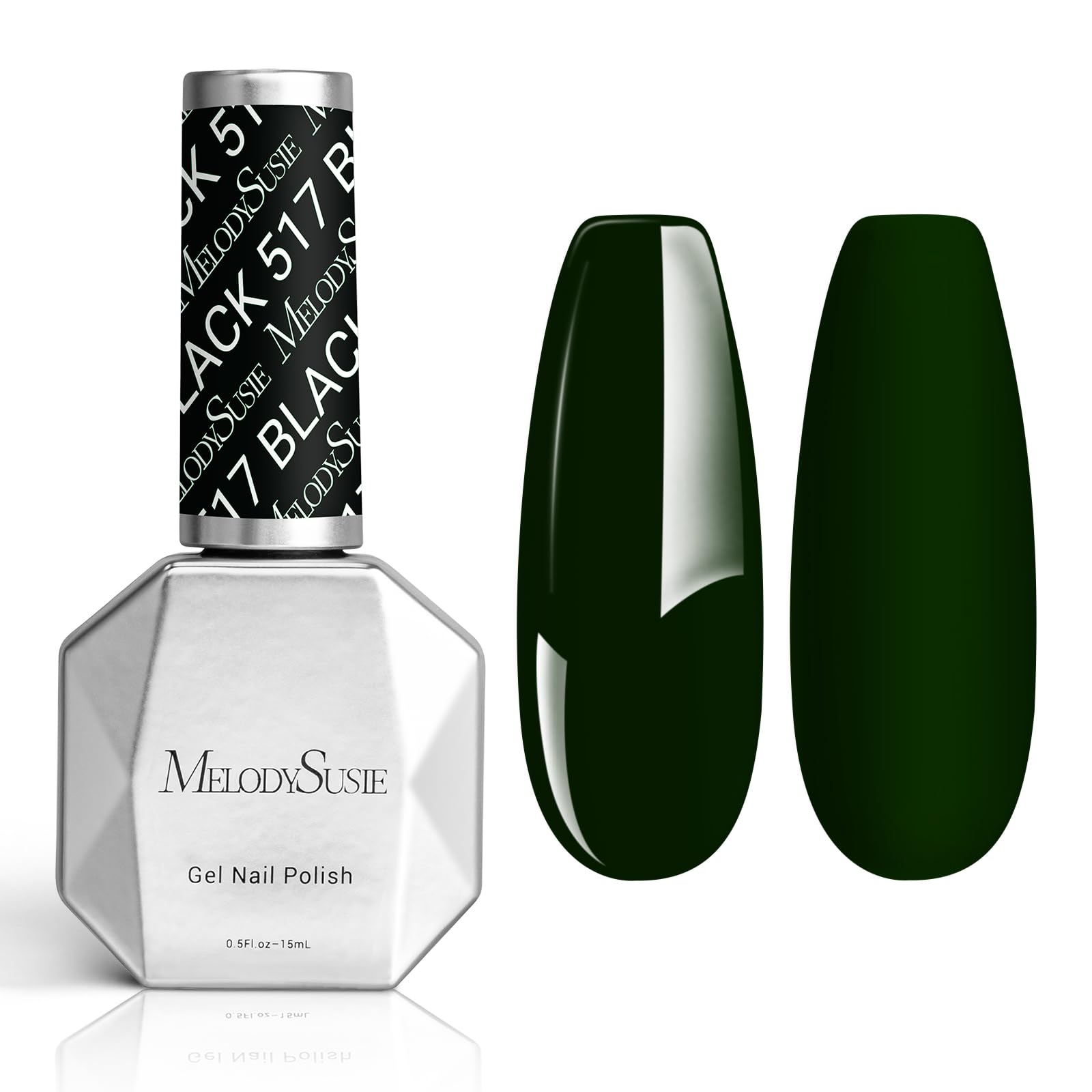 MelodySusie Thick Black Gel Nail Polish, 0.5fl oz Dark Green Nail Polish Soak Off UV LED Blackish Green Gel Polish Gift for Women Nail Art Manicure