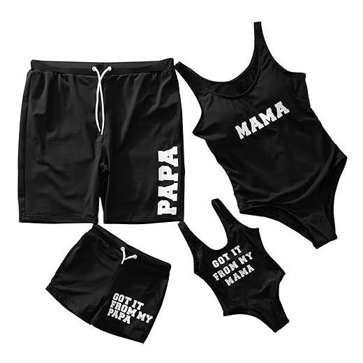 IFFEI Mommy and Me Matching Swimwear One Piece Mother Daughter Monokini Bathing Beach Wear Men: XL Black