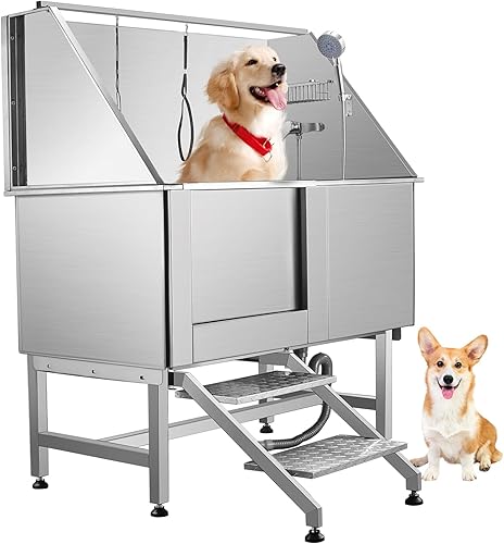 Crtkoiwa Bañera de aseo para perros, estación de lavado de perros de 50 pulgadas, bañera de acero inoxidable para mascotas, bañera grande para