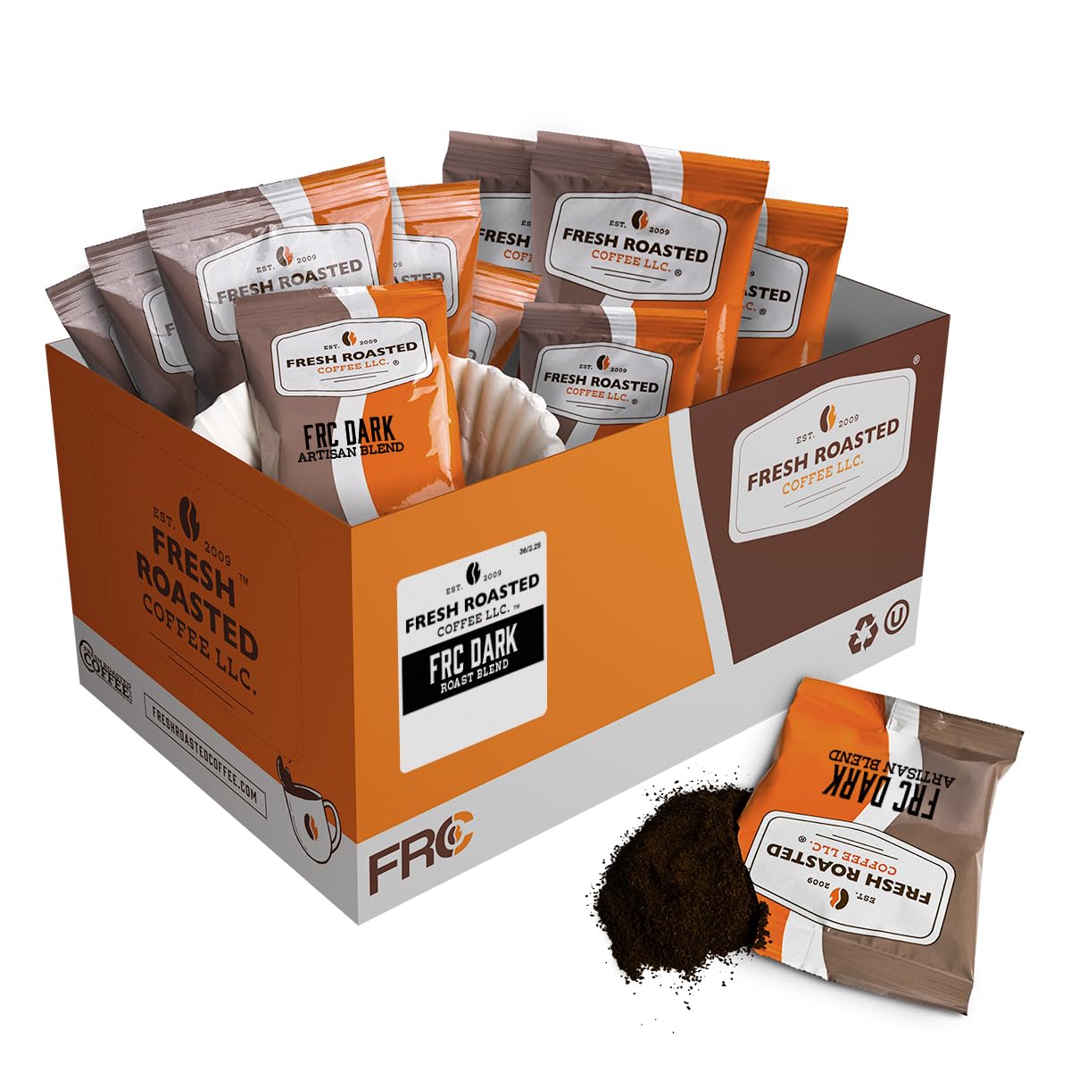 Fresh Roasted Coffee, FRC Dark Roast Blend, Kosher, Pre-Ground Fractional Packs, 2.25 Ounce, 96 Count