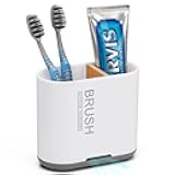 Toothbrush and Toothpaste Holder with Bamboo Divider for Bathroom Countertop Organizer, Detachable for Easy Clean, 2 Slots Electric Toothbrush Holders Storage Caddy Drainage for Family-White