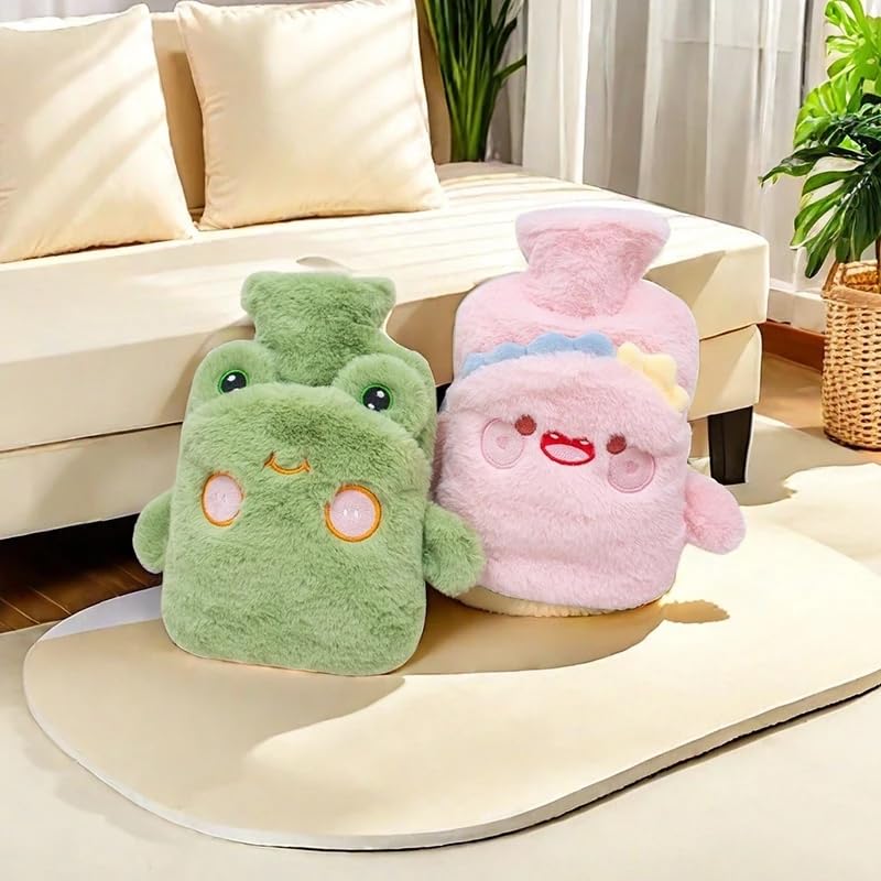 Image of Heating Water Bag For Pain Relief Hot Pack Portable Cartoon Cute Hot Water Bag with Soft Cover Heating Pad For Menstrual /Back Pain Period Cramps Therapy - 1L (GREEN - Dinosaur)