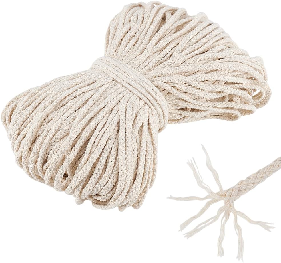 PH PandaHall 109 Yards 5mm Cotton Rope, Beige Drawstring Rope Piping Cord Macrame Coiling Cord Natural Cording Drawstring Cords Round Cotton Cording for Crafts Sewing Throw Pillow Knitting Welting