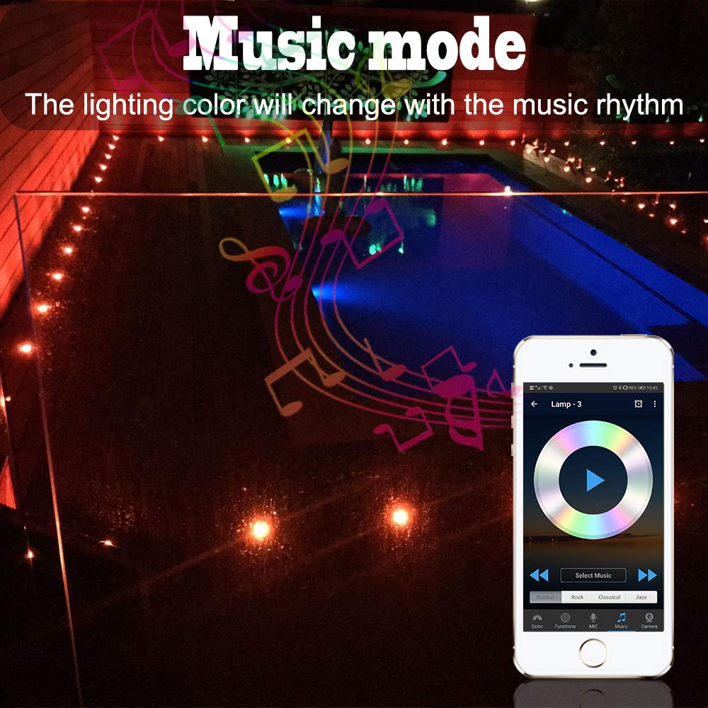 10x Bluetooth RGB Spot Encastrable Exterieur Dimmable 1.5W Ø61mm IP67 Étanche 16 millions Intelligent de couleurs Spot led Extérieur Encastrable IntelligentKit Complet