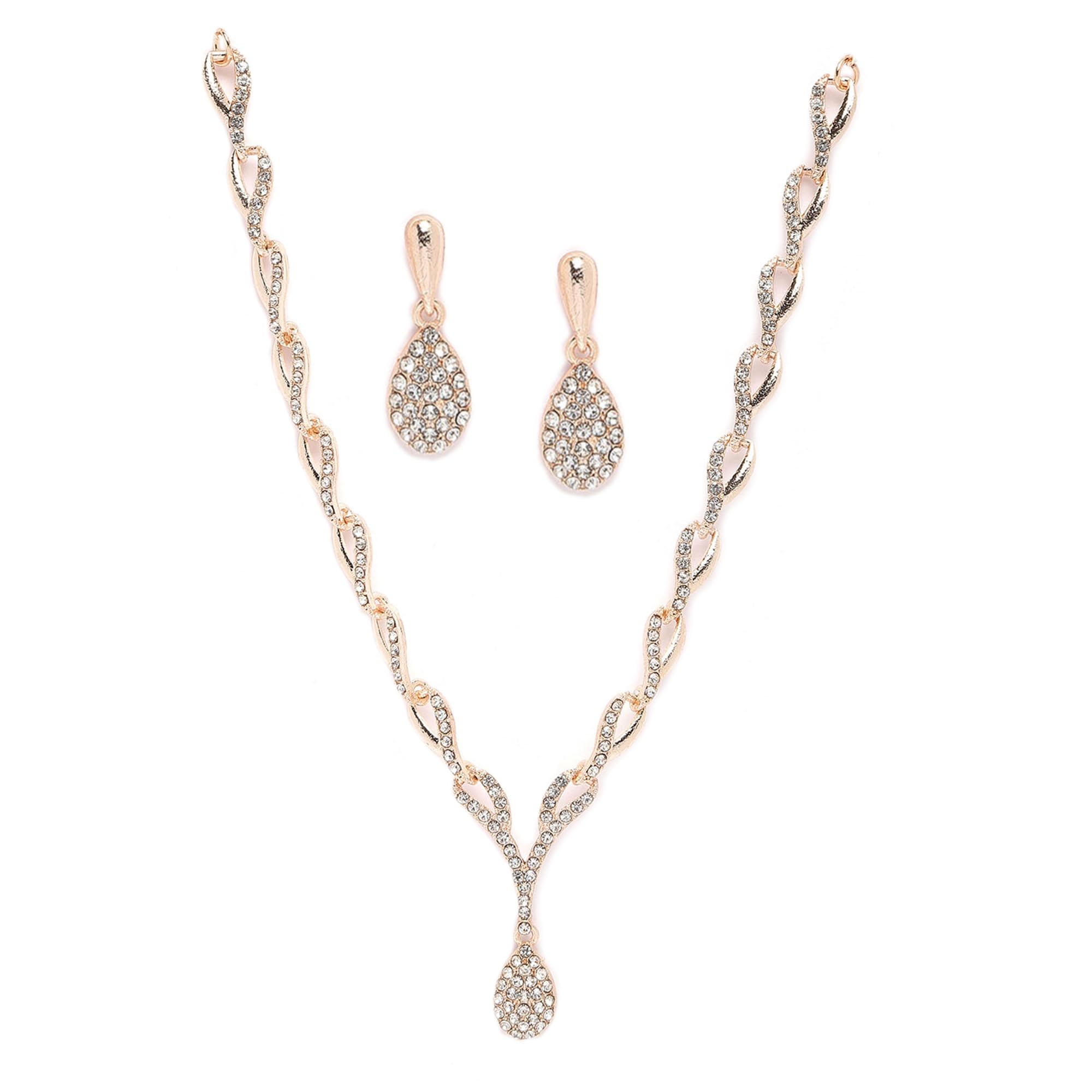 zeneme Oxidised Silver-Plated Cubic Zirconia Studded Teardrop Shaped Necklace With Earrings Jewellery Set For Girls and Women-picture-19