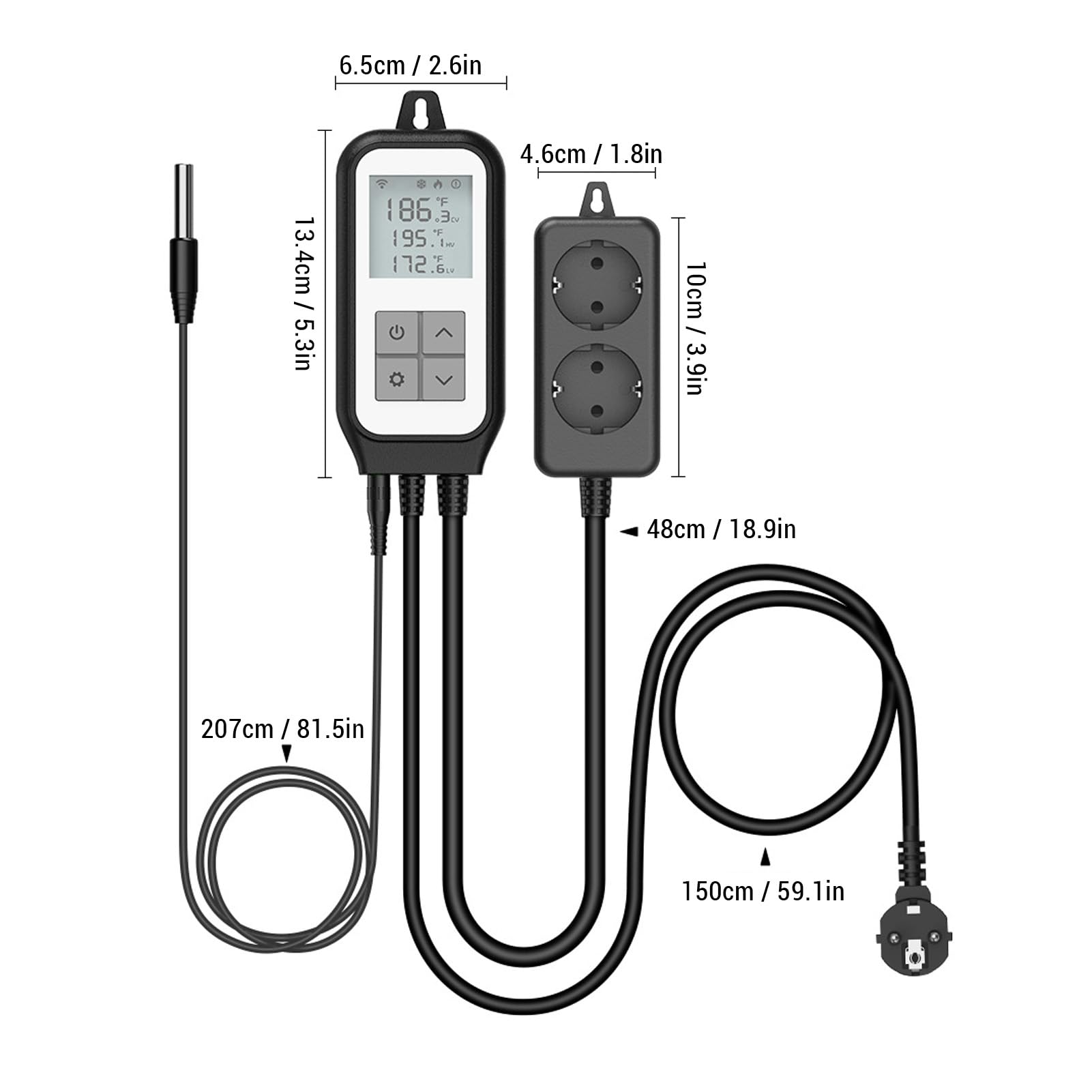 Eujgoov Digitaler Temperaturregler, WiFi-Thermostatausgang mit Austauschbarer Wasserdichter Sonde, für die Inkubation von Aquariengewächshäusern (EU-Stecker 220–250 V)