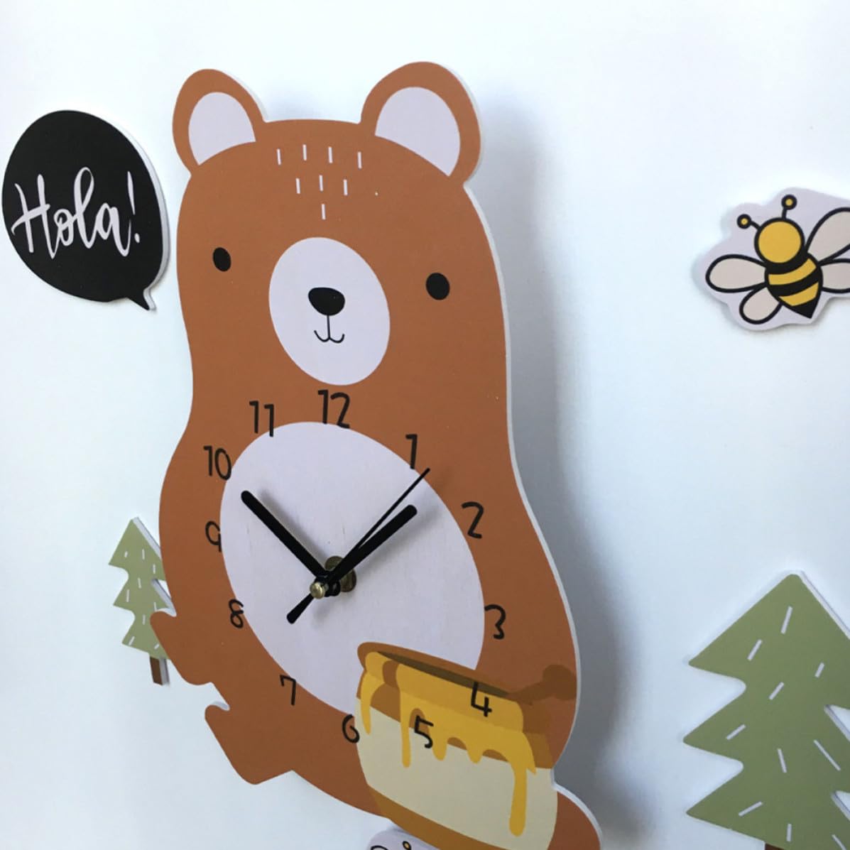 DOITOOL 1pieza Reloj Colgante Silencioso para Habitación Infantil con Diseño de Oso Cartoon Reloj de Pared para Niña Nursery y Aula Decoración Moderna y Ecológica