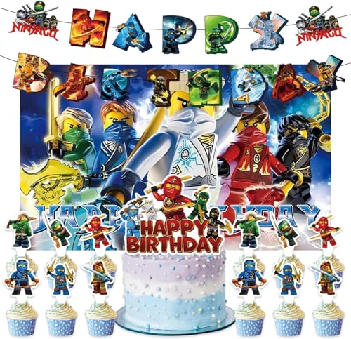 27Pack Ninja-go Birthday Party Supplies Pack IncludesBannerCake TopperBlackdrop for party supplies (Green01)
