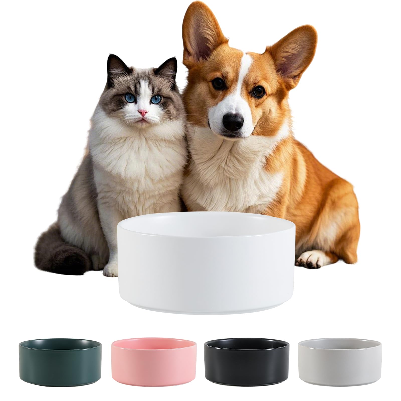 Ceramic Dog Bowl for Food and Water - Pet Feeder Bowl for Small to Medium Dogs and Large Cats - Heavy Ceramic Feeding Dish with Non Slip Base - Dishwasher & Microwave Safe - 6 Inch - 3.2 Cups - White