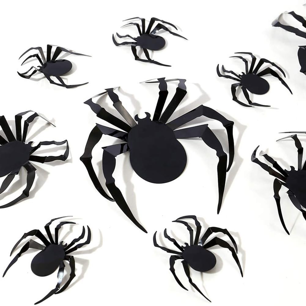 Trixes Black 3D Spider Wall Stickers – 24Pc Halloween Decorations – Assorted Sizes – Adhesive Pads Included – Spiders For Decorative Purposes - Trick Or Treat