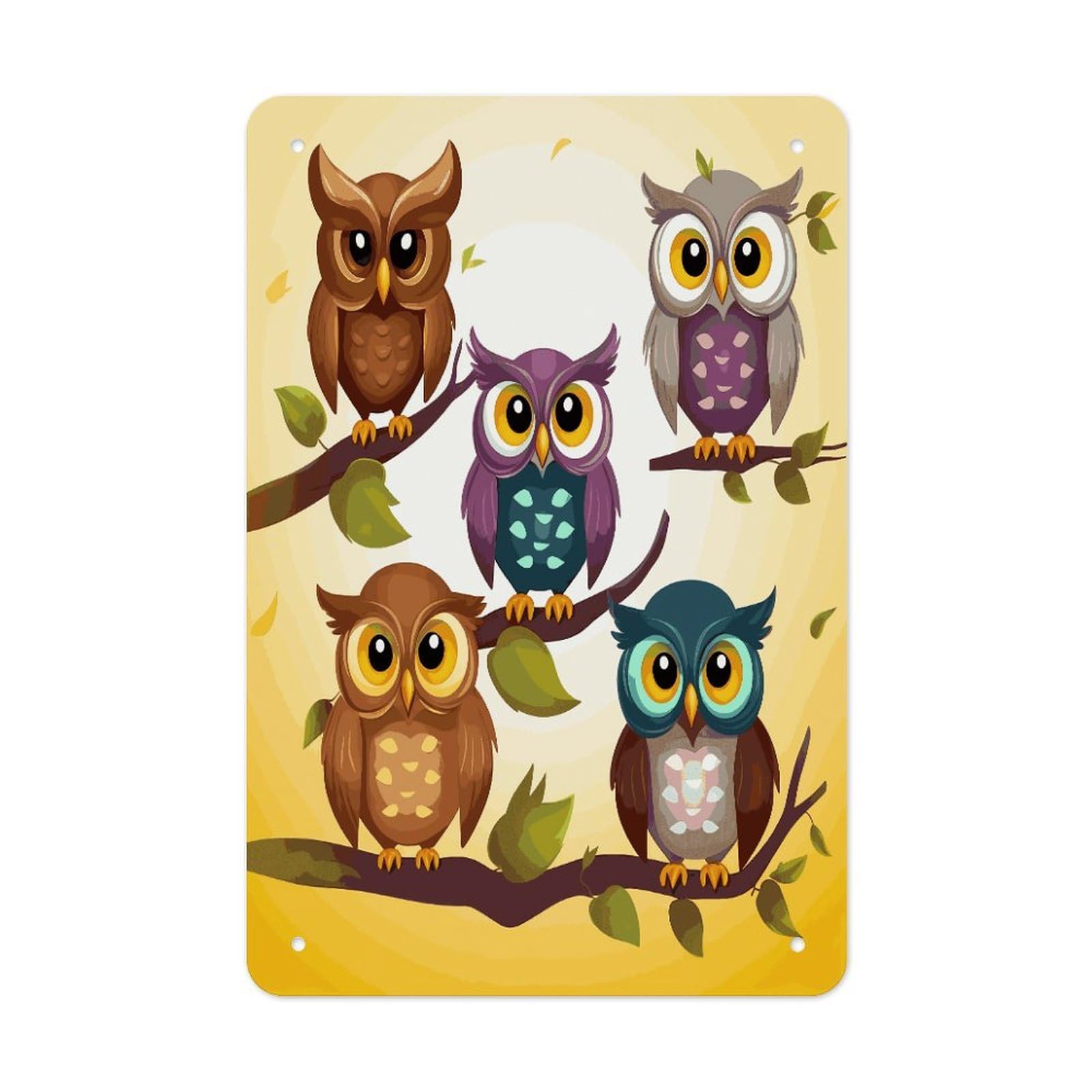 LDGSUPH Owls Birds Wall Art Prints Folded Edge Iron Sheet Painting with Holes for Wall Prints Decorative Picture Metal Signboard Decor Painting for Outdoor Indoor Wall Decor