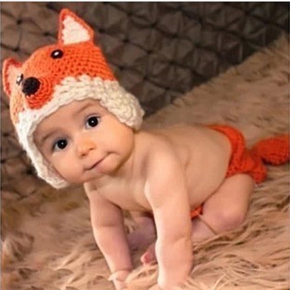 HAPPY ELEMENTS Baby Crochet Photo Clothes Newborn Photography Props Baby Boy Knitting Wool Material Photography Costume Cute Little Fox Style