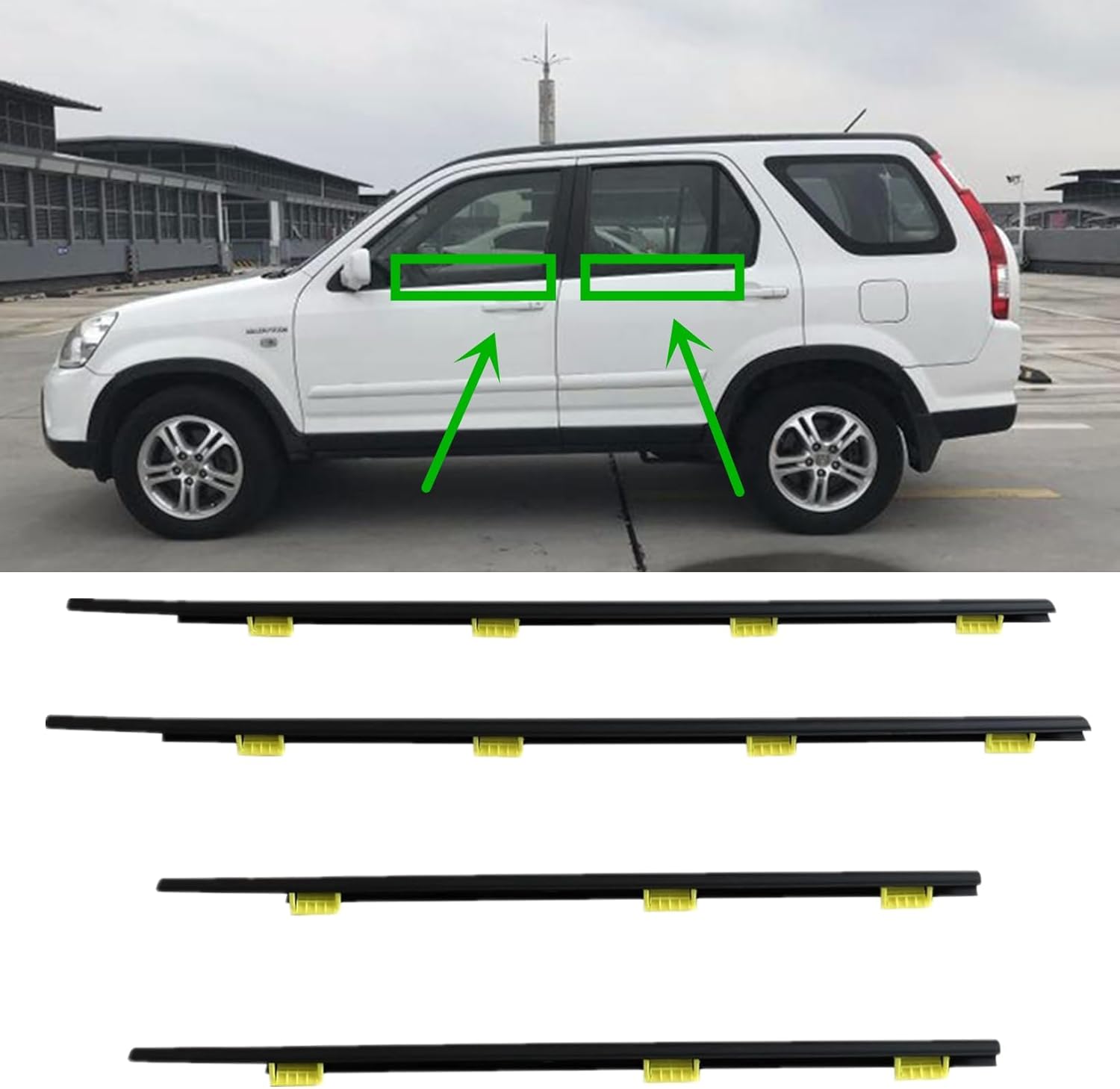 NLQR 4Pcs Outer Door Window Weather Strip, Compatible with Honda CRV CR-V 2002-2006, Replace 72450-SCA-E01 72410-SCA-E01 72950-S9A-003 72910-S9A-003 Sweep Molded Trim Seal Weatherstrip Kit