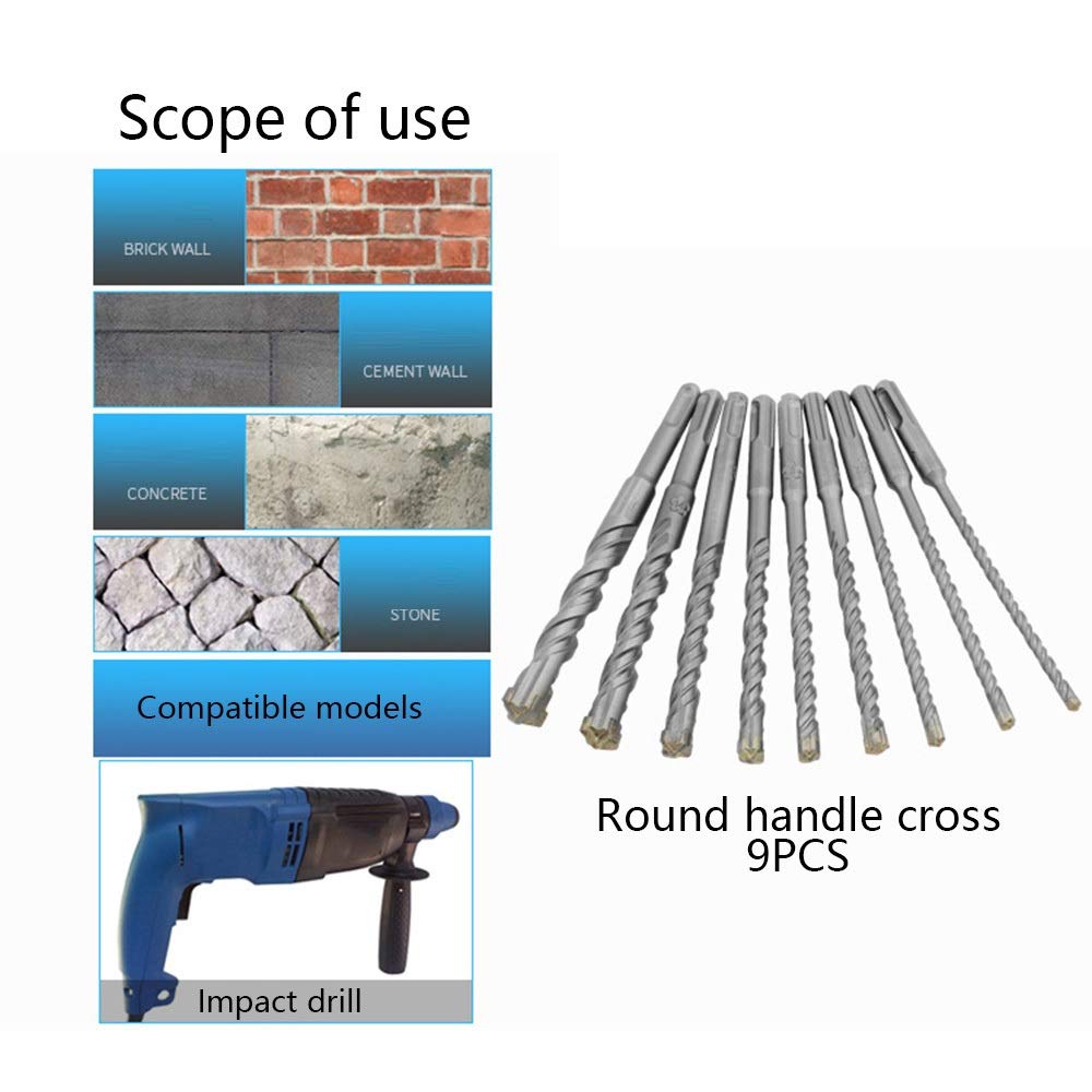 Fresa de Punta 9pcs Cruz martillo eléctrico SDS Plus juego de brocas de 160 mm de hormigón pared de ladrillo bloque de la albañilería sierra de perforación taladros de perforación de 5 mm 6 mm 8 mm Br