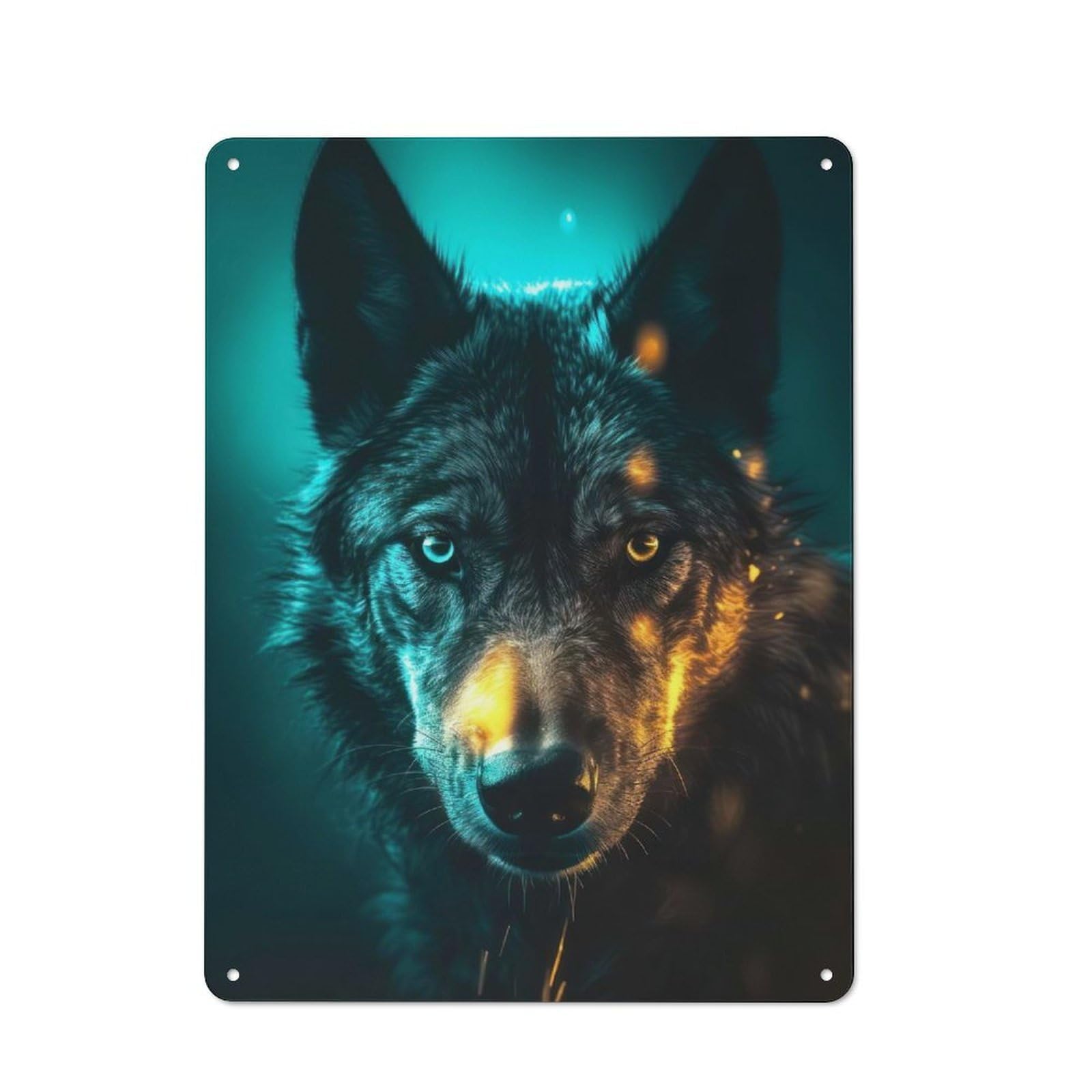 Nostalgic Black Wolf in Neon Metal Wall Sign 40x30cm, Bar Wall Plaque for Pub, Home Bar, Shed Or Man Cave