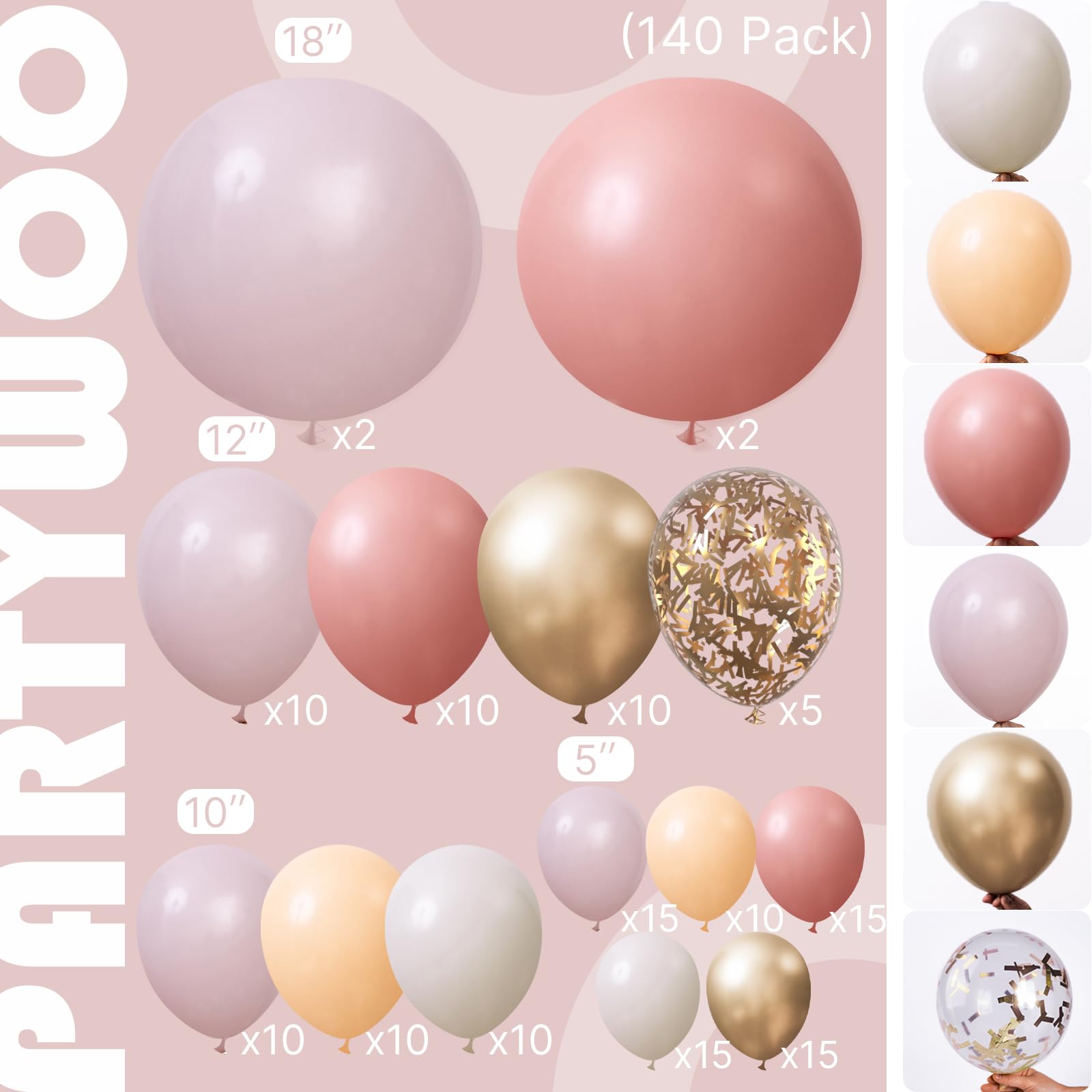 PartyWoo Balloon Garland Kit - 140 Pieces For DIY Party Decor, Birthday & Celebration