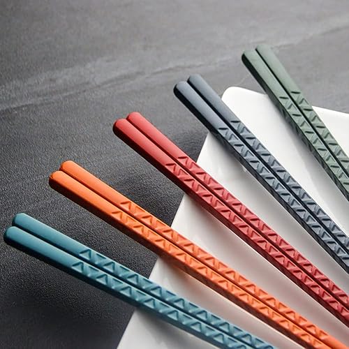 Miniatura 3 de YFWOOD - 5 pares de palillos de fibra de vidrio, reutilizables, multicolor, aptos para lavavajillas, antideslizantes, estilo japonés, 9.5 pulgadas