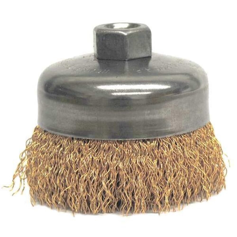 Weiler 14606 5" Crimped Wire Cup Brush, .014" Brass Fill, 5/8"-11 UNC Nut, Made in the USA