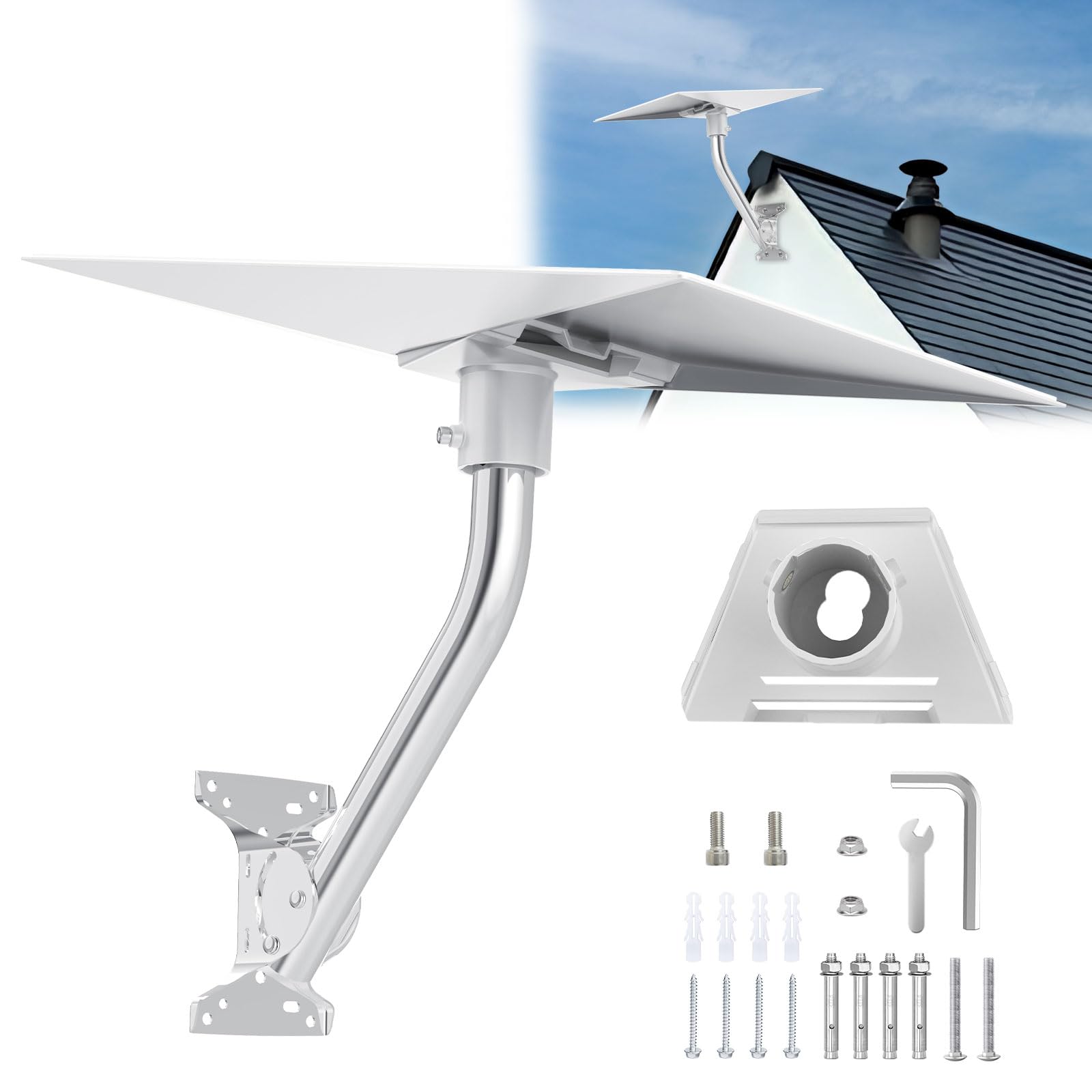 Starlink Gen 3 Mount, Adjustable Stainless Steel Starlink Mounting Kit Compatible with Starlink V3 Standard Dish, Includes Pipe and Pipe Adapter for Wall/Roof Mount,