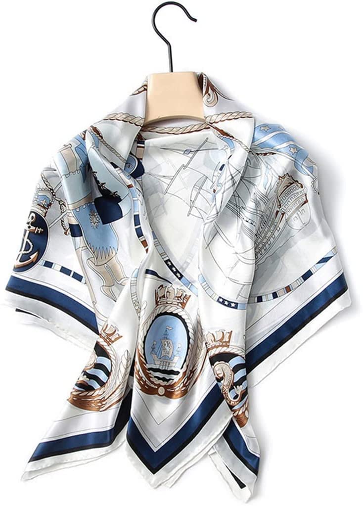 BATLAM Sciarpa Quadrata Grande in Seta Bianca e Blu Sciarpa in Seta di gelso da Donna Scialle Primaverile e Autunnale Festa della Donna (Color : A, Size : One Size) (A One Size)