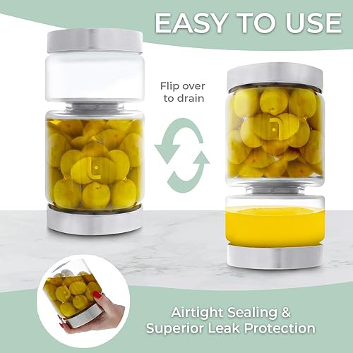 Miniatura 2 de Flipjill Tarro de pepinillo y aceitunas de vidrio con tapa colador, frasco de vidrio de 25 onzas, recipiente de almacenamiento de cocina, frascos de