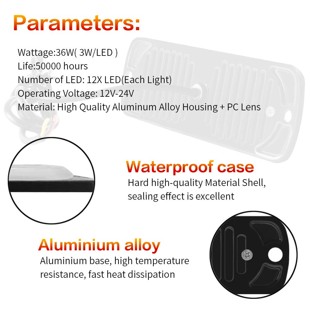 4X12 LED Red Bursztyn ostrzegawczy Strobe Lights Awaryjny montaż powierzchniowy Migające światło awaryjne Uwaga Niebezpieczeństwo Światło Bar 12-24V dla ciężarówki Van Off Road SUV